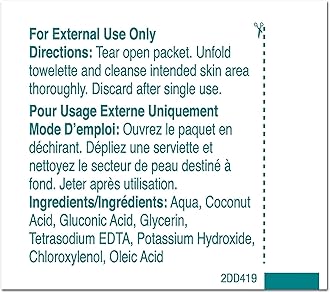 PDI Castile Soap Towelette - Premoistened Facial Cleansing Wipe with Coconut Oil, Great for Travel - Individual Packet, 7.7 in. x 5in., 100 Count, 1 Pack