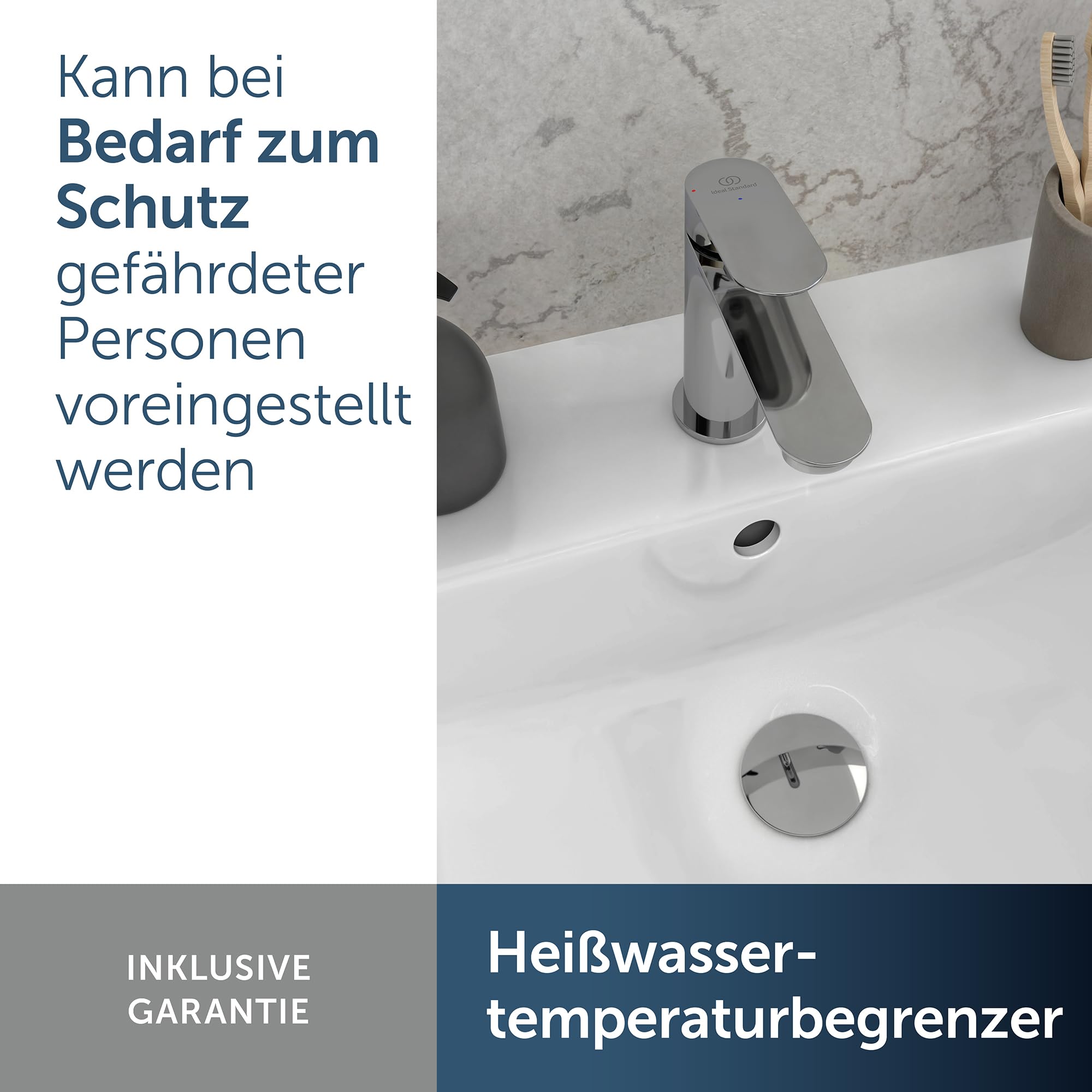 Ideal Standard Alero Waschtischarmatur, Auslaufhöhe 100 mm, wassersparender Wasserhahn Badezimmer, besonders langlebig, ohne Ablaufgarnitur – Chrom (48 x 150,5 x 154 mm)
