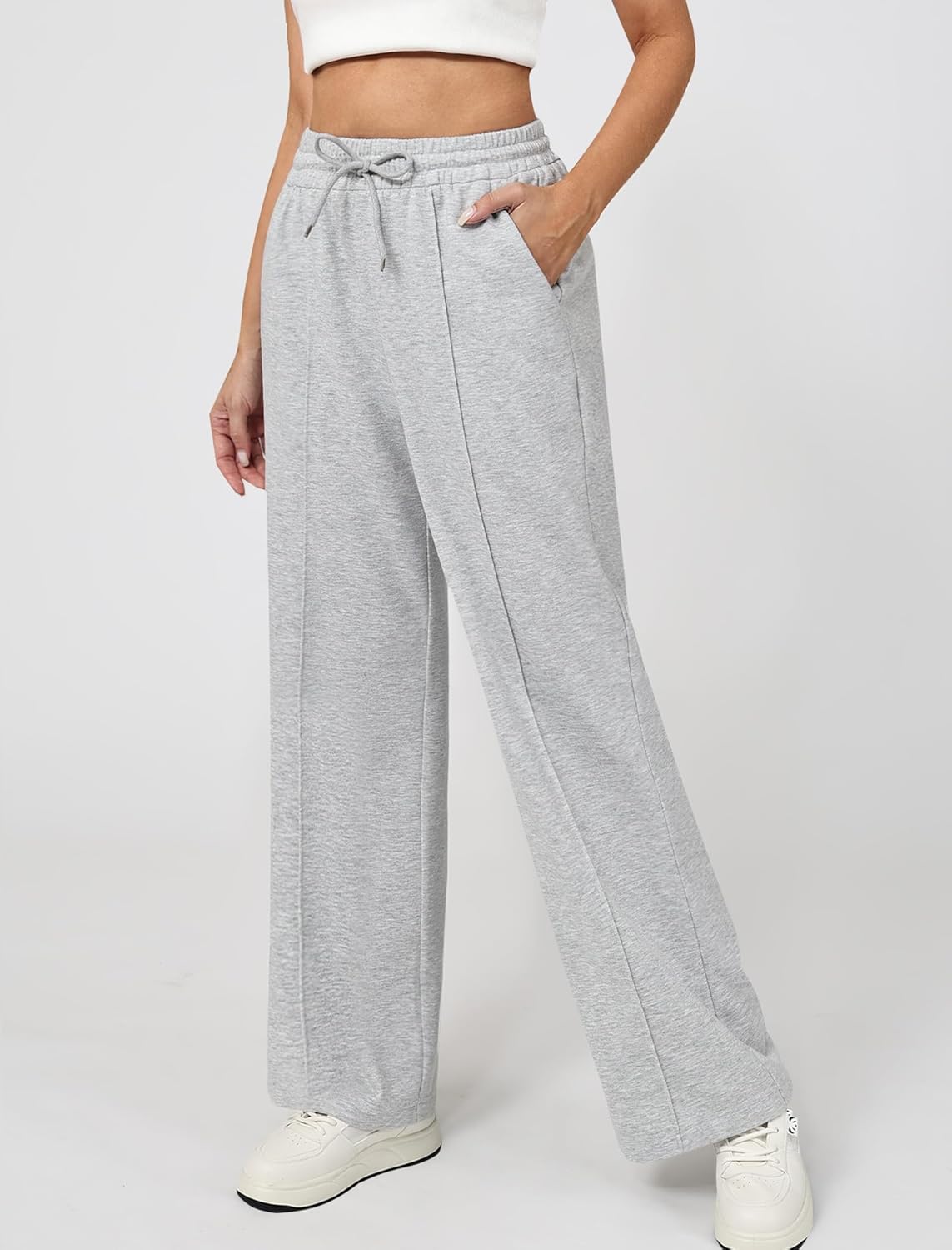 Women Wide Leg Sweatpants Elastic Waistband Casual Baggy Athletic Joggers with Pockets - Image 3