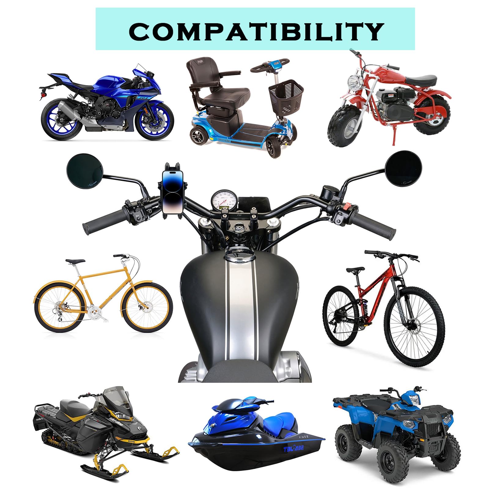 QYMOTO Mini Bike Phone Holder,CT200U CT200U-EX,BT200X Handlebar Mount 360  Cellphone Holder Compatiable with Dirt Bike,Scooter,No Vibration,Sturdy  Secure for Most Phones : Amazon.in: Electronics