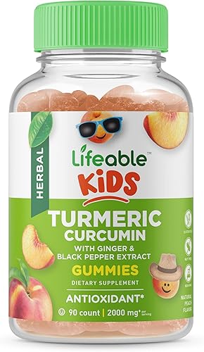 Lifeable Curcumina de cúrcuma y jengibre para niños, con extracto de pimienta negra, 2000 mg, suplemento de gomitas de sabor natural de gran sabor,