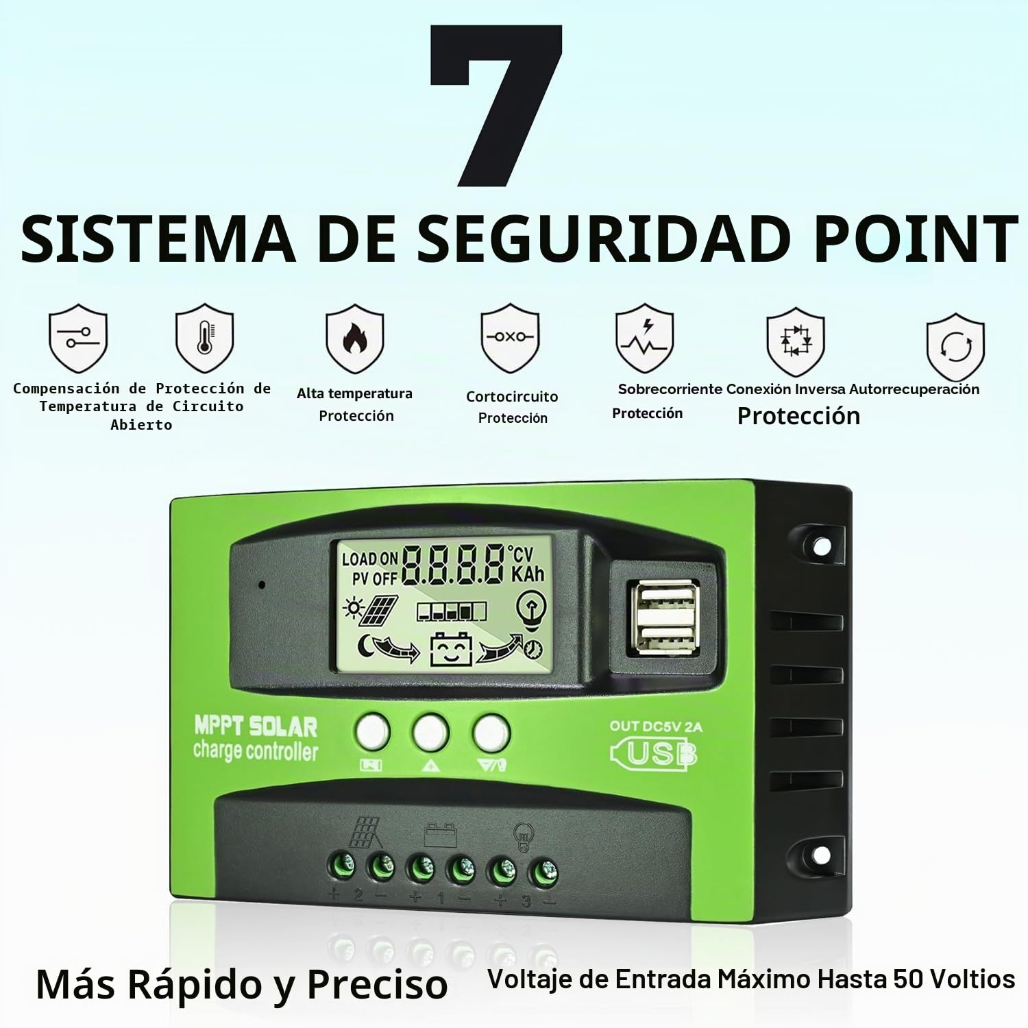 MPPT 100A Controlador de Carga Solar 12V 24V Automático, MPPT 100A Regulador de Carga Solar con Sensor Temperatura LCD Pantalla 2 puertos USB, para Apto 12V 24V Plomo ácido y Litio Baterías
