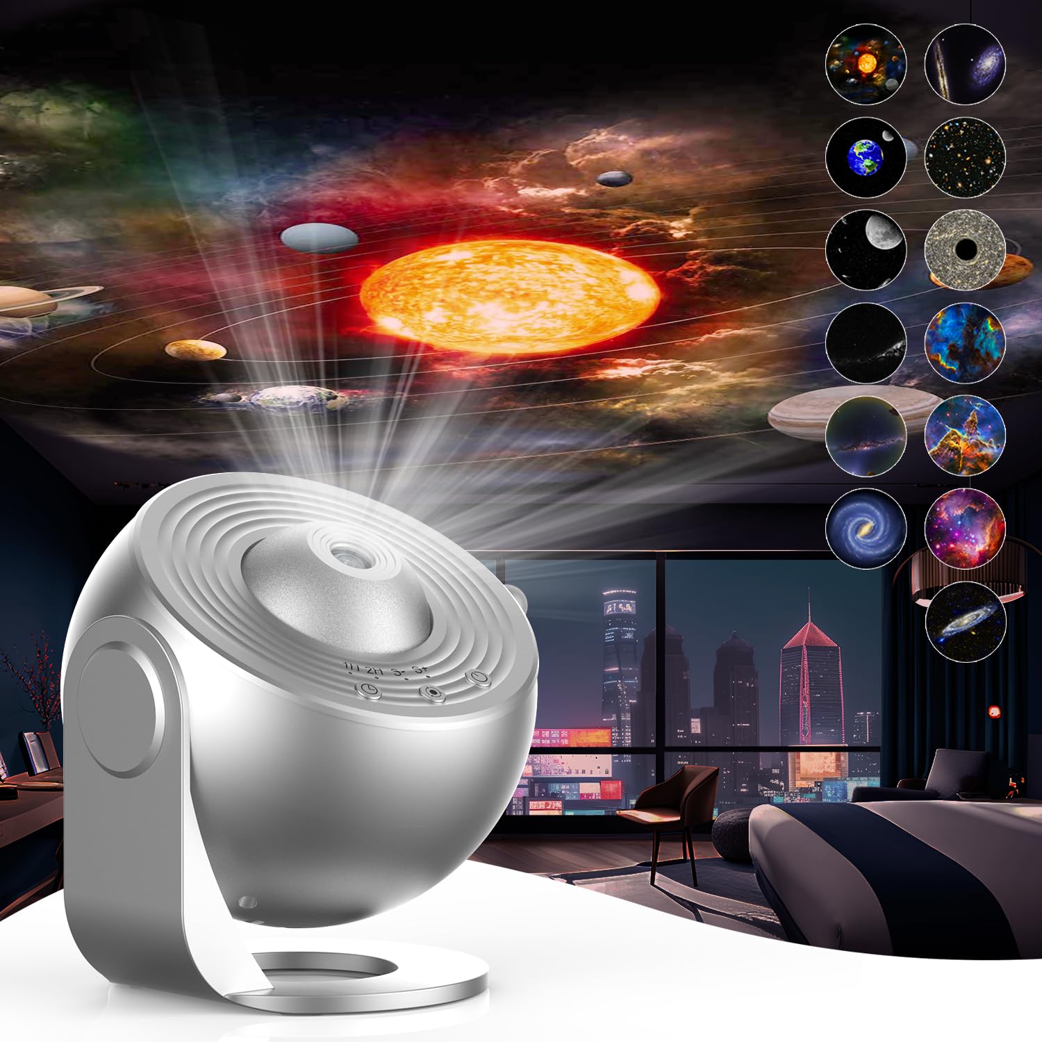 Star Projector,13 in1 Planetarium Projector with Rotating Stars & LED Nebula, Galaxy Ceiling Stars Lamp for Bedroom, Space Decorative Night Light for Kids Room Décor, Silver