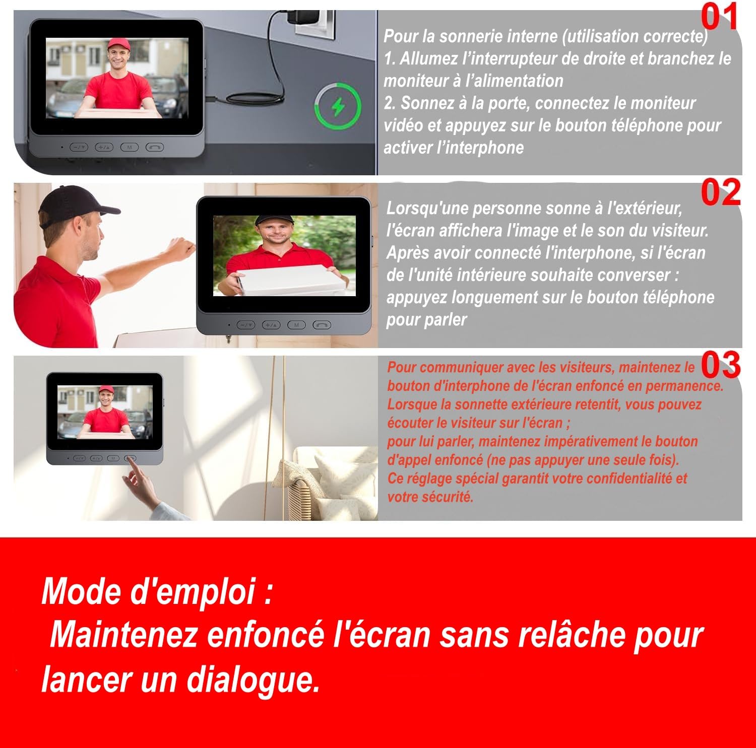 TKMARS Sonnette Vidéo sans Fil avec Écran 4.3 Pouces | Grand Angle 170°, sans WiFi ni Application ni Abonnement, Audio Bidirectionnel, Vision Nocturne IR, Étanche IP65