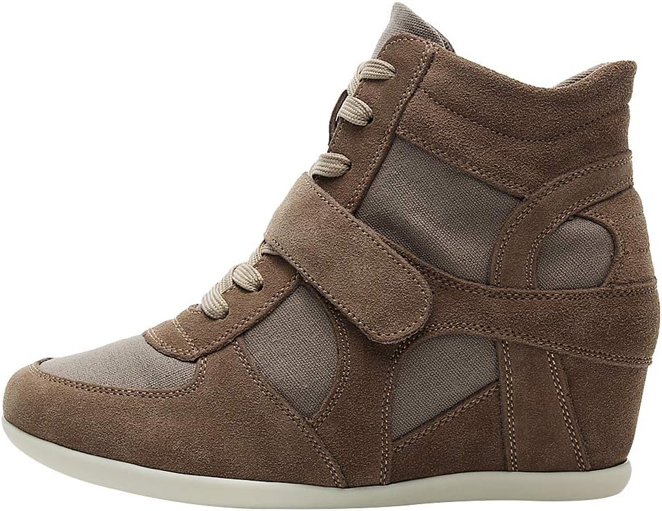 rismart Women's Wedge Casual Hook Loop Fabric Suede Leather Fashion Sneakers - Image 2