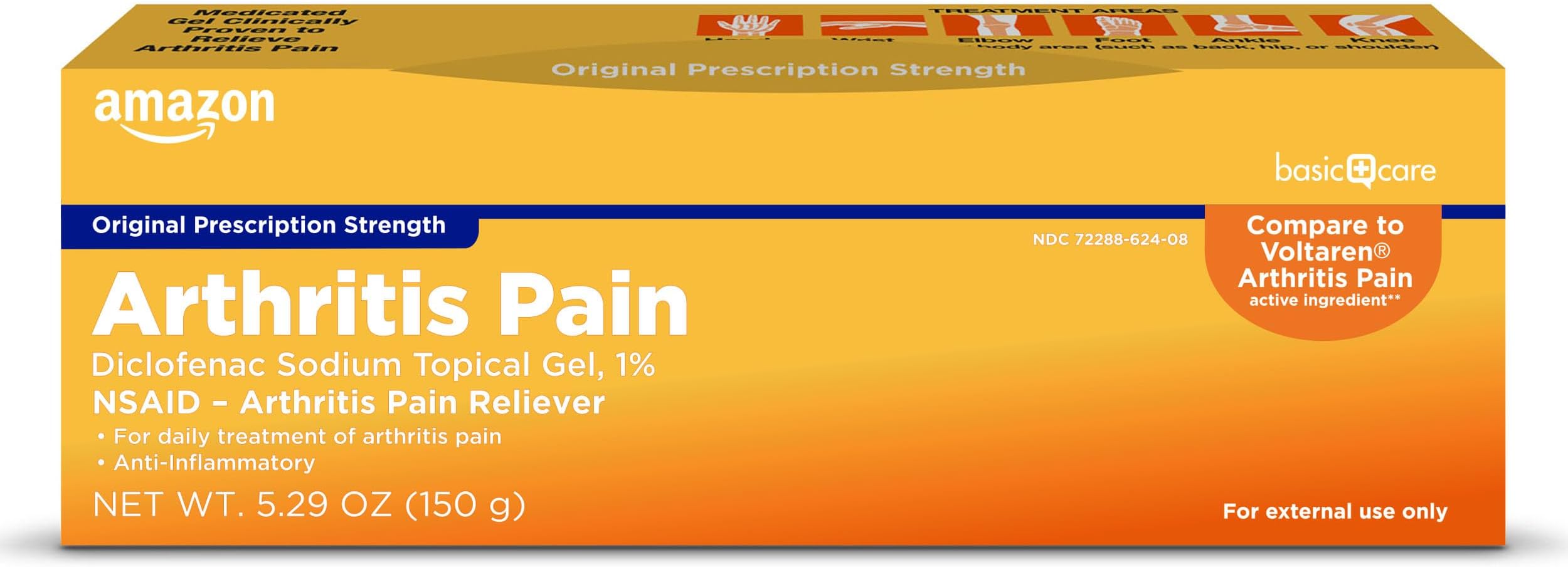 Diclofenac Sodium Topical Gel, 1% (NSAID), Arthritis Pain Reliever for Hand, Wrist, Elbow, Foot, Ankle and Knee Pain Relief, 5.29 oz (150 grams) (Packaging may vary)