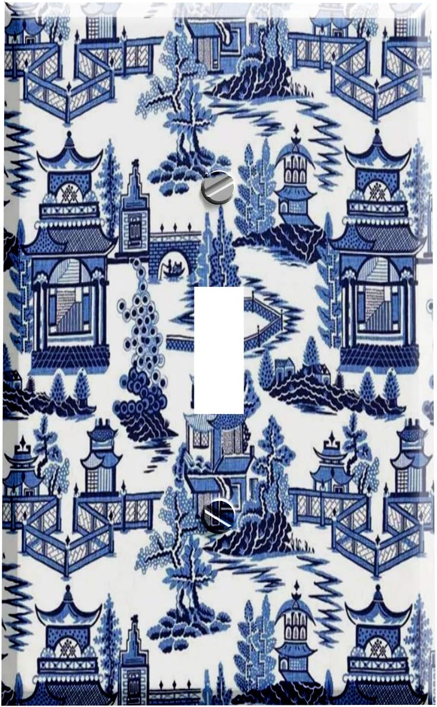 Asian Blue Willow Pattern Switch Plate - Switchplate Cover - 1 toggle