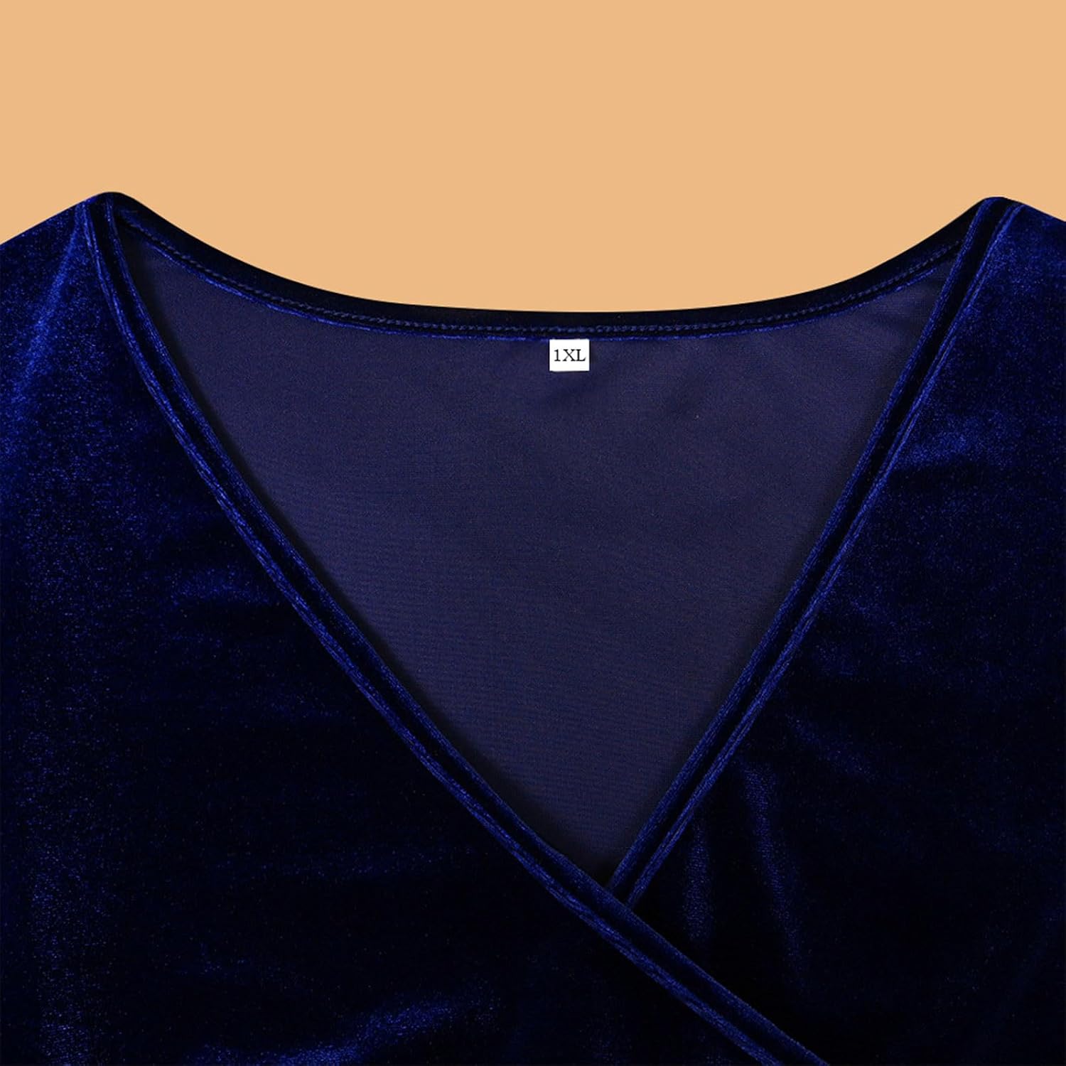 FZYLQY Women's Plus Size Velvet Midi Dress V Neck Wrap Long Sleeve Bodycon Gowns Elegant Formal Wedding Guest Evening Dress