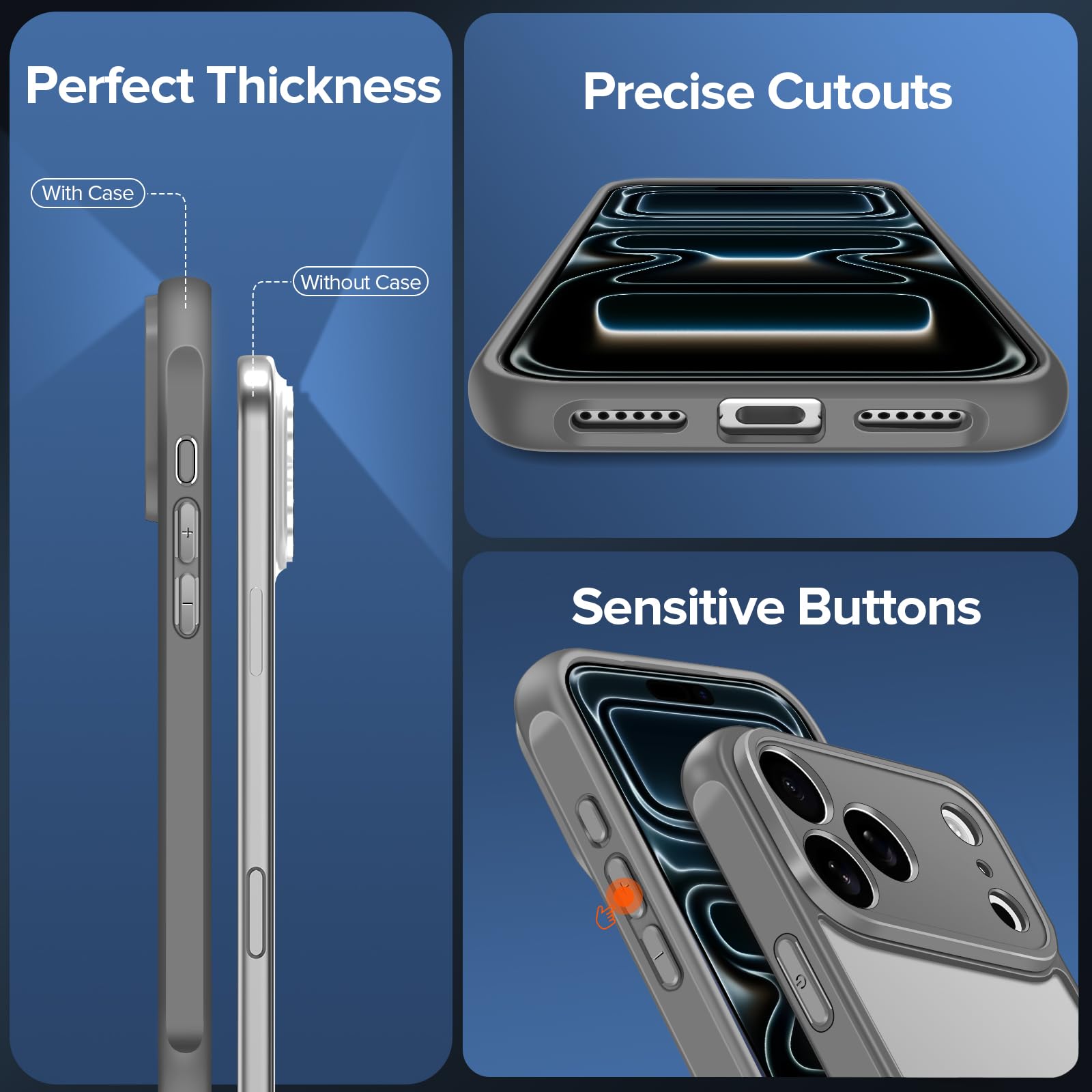 iVoler Cover Opaca per iPhone 17 Pro Max con 2 Pezzi Pellicola Vetro Temperato, [Antiurto di Grado Militare] [Protezione Fotocamera] Custodia Traslucida Sottile Anti-Impronte Case - Grigio