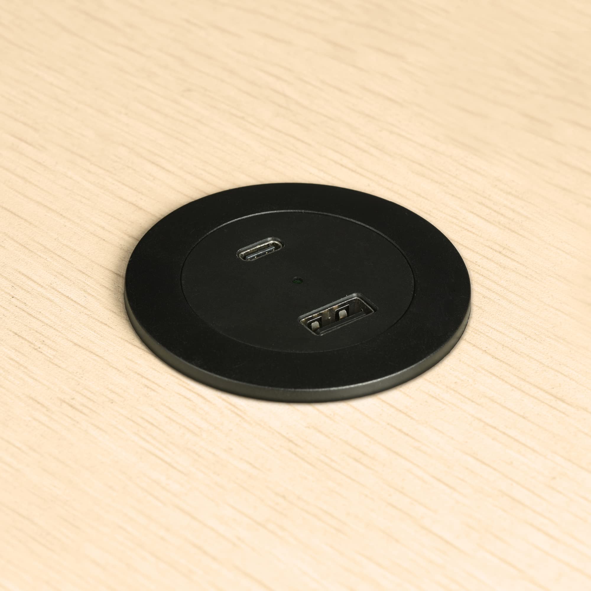 Electraline Tischplatte Grommet Einbausteckdose/Tischsteckdosenleiste/Tischsteckdose mit C Power Delivery zum Laden von Computern + 1 typ A 3.0A Q.C. 3M Kabel, D54-60mm, Schwartz, 2 USB (A+C) P.D. 45W