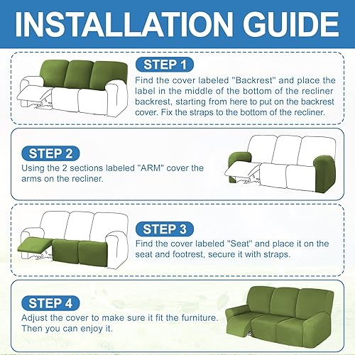 Vista 7 de Juego de fundas para sofás reclinables 100 % impermeables, 8 piezas, para sofás reclinables, de 3 asientos, elásticas, lavables, para sofá