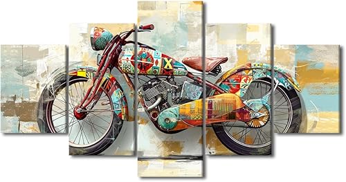 Miniatura 23 de TUMOVO Pintura retro para motocicletas, impresiones artísticas de motocicleta Cyberpunk, 5 piezas, lienzo, arte de pared, arte de pared Giclée,