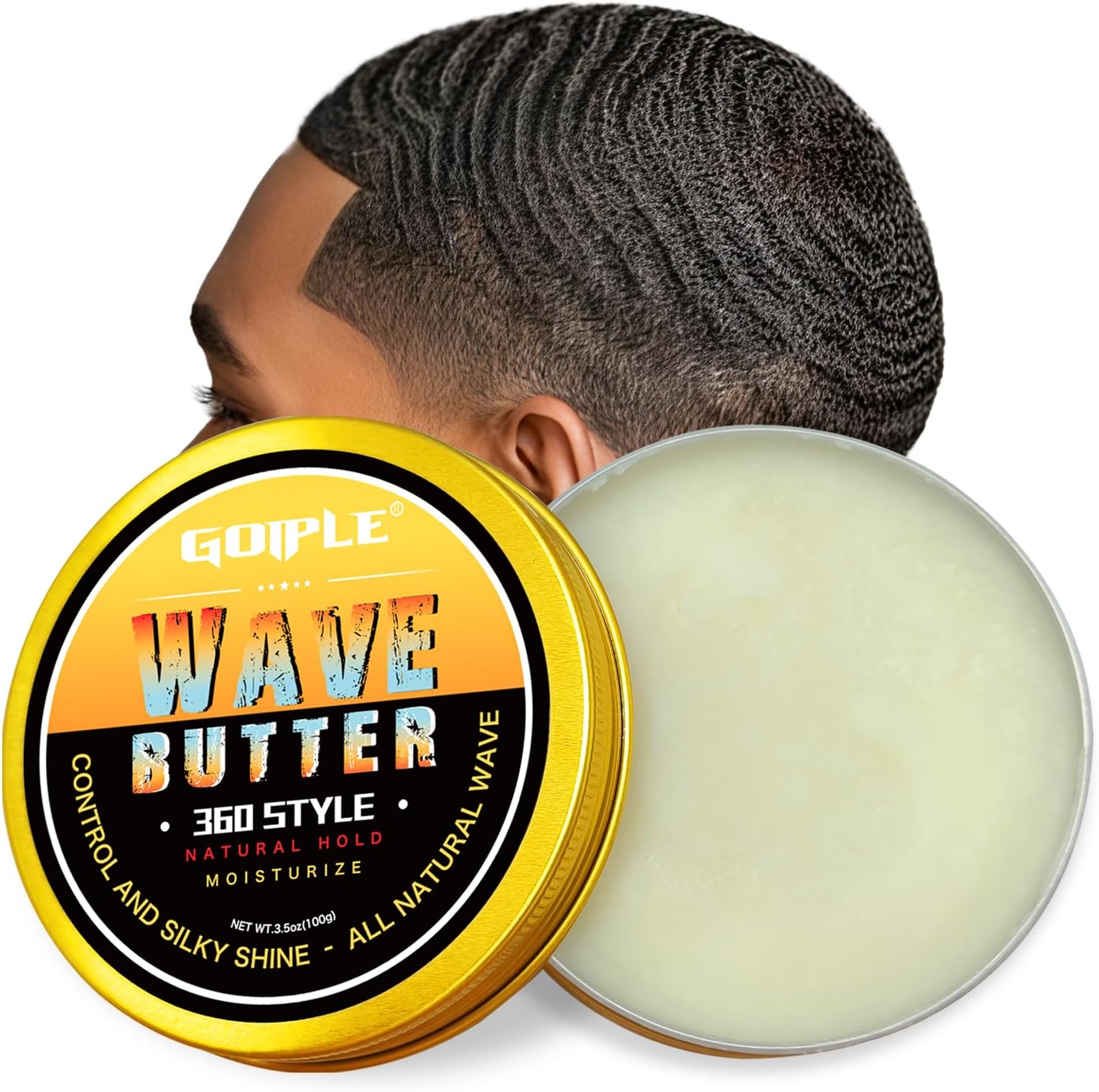 Goiple Wave Butter 360 Wave Grease for Men - Wave Butter for Layered Waves, Moisture, Control and Silky Shine - All Natural Wave Cream with Shea Butter and Beeswax for Wolfing (3.5 OZ)