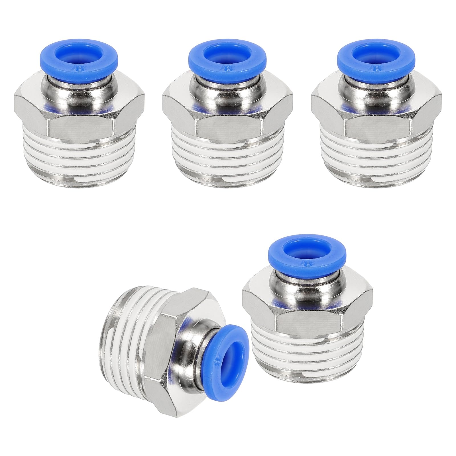 QUARKZMAN 5 Pcs Racores De Aire De Conexión Rápida NPT, Macho Recto 8mm Tubo OD x 1/2" Rosca NPT Acoplador Rápido De Aire Adaptador para Mangueras De Gas Herramientas Neumáticas, Azul