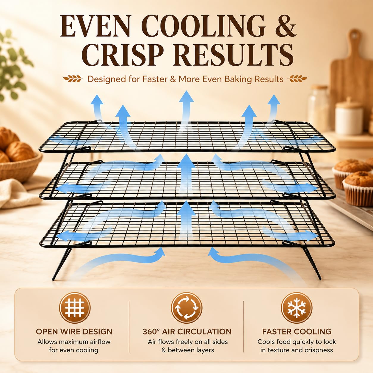 Juego de 4 estantes apilables de refrigeración de acero inoxidable resistente, estante de alambre apto para horno para hornear y asar, se adapta a bandejas de galletas, apto para lavavajillas
