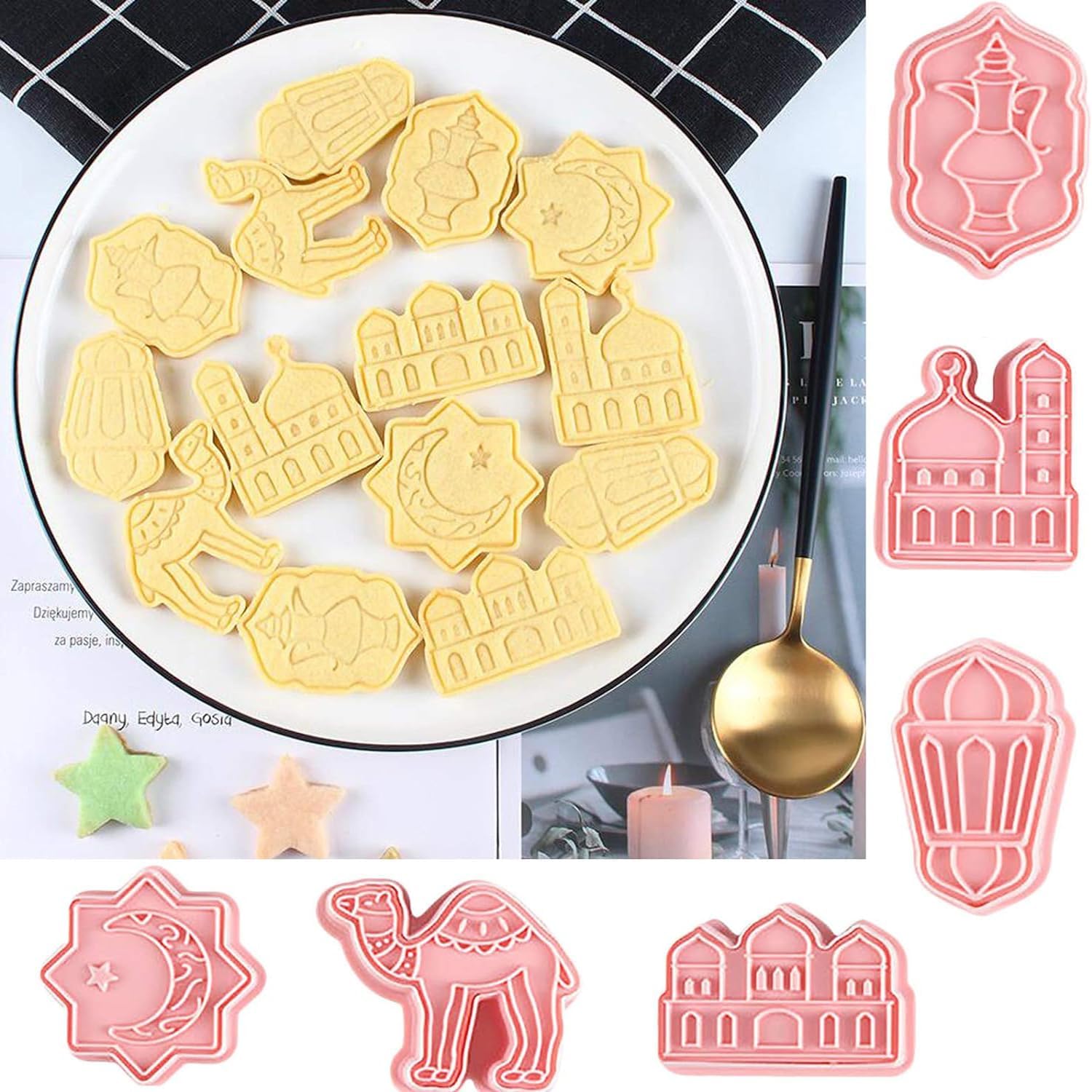 8PCS Eid Mubarak Cookie Cutters, Jagowa Baking Molds 3D Creative