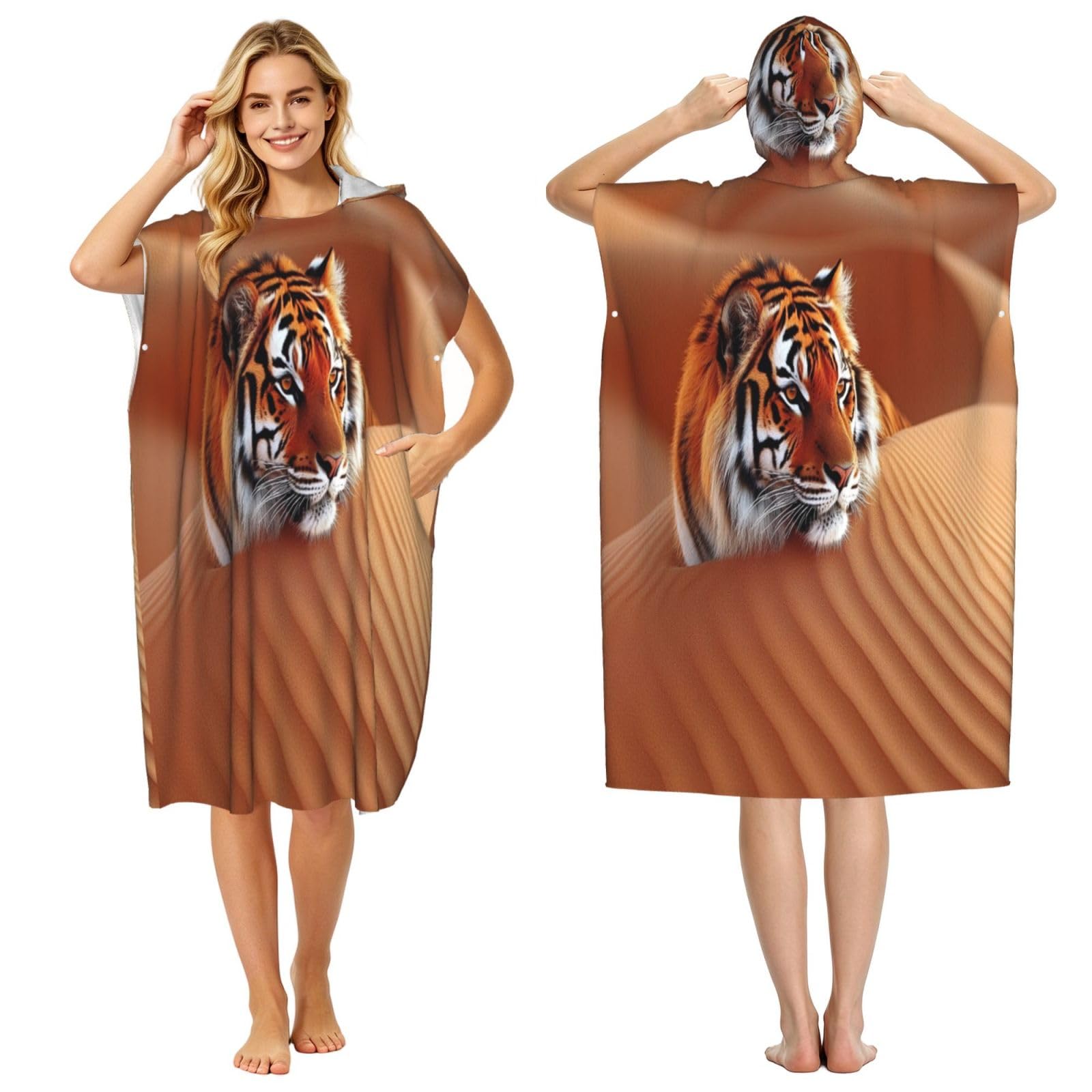 DTHKJNLSF Tigers In The Desert Adult Hooded Beach Poncho Towel