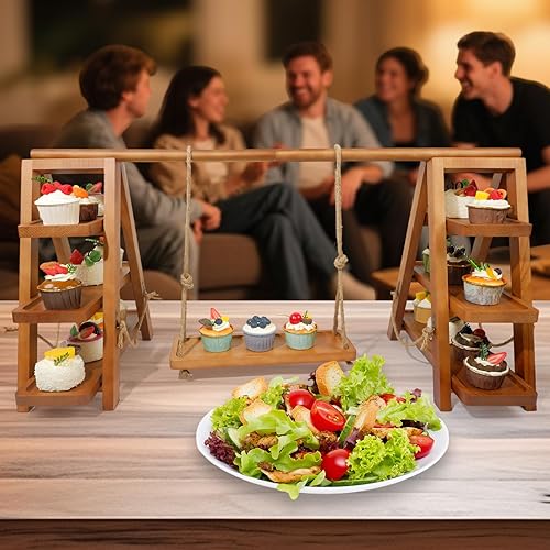 Miniatura 20 de Soporte para cupcakes de 3 niveles, soporte de exhibición de madera para postres, frutas, frutos secos, queso, bandejas extraíbles y soporte