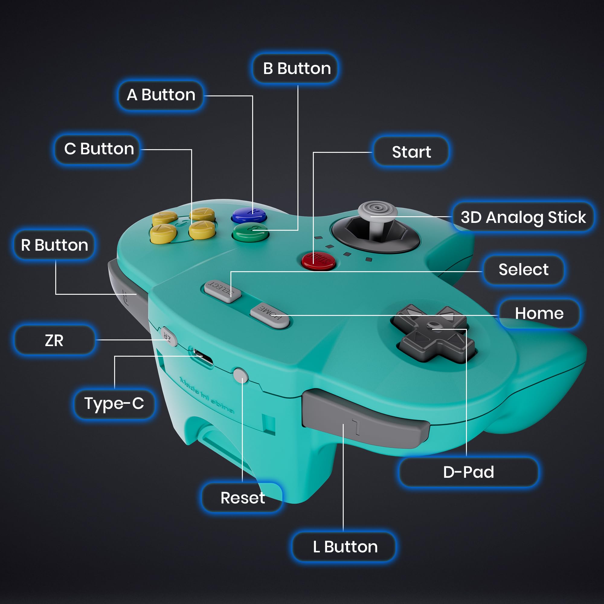 SAFFUN Paquete de 2 controladores inalámbricos N64 hechos para Switch 1 y 2, consola N64, receptores inalámbricos de 2.4 GHz compatibles con Switch Online, Windows PC, macOS (vibración integrada