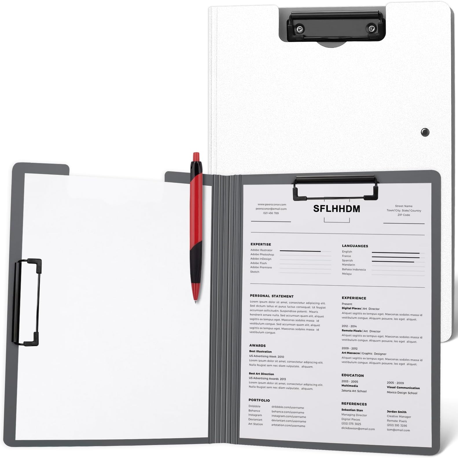 A4 Clipboard Foldable,360°Cover Folder Clipboard,Plastic Clipboards with Double Low Profile Clip,A4 Size File Folder Storag Clip Board for A3 A4 Paper Clip Boards (1 Pcs White, A4 Size)