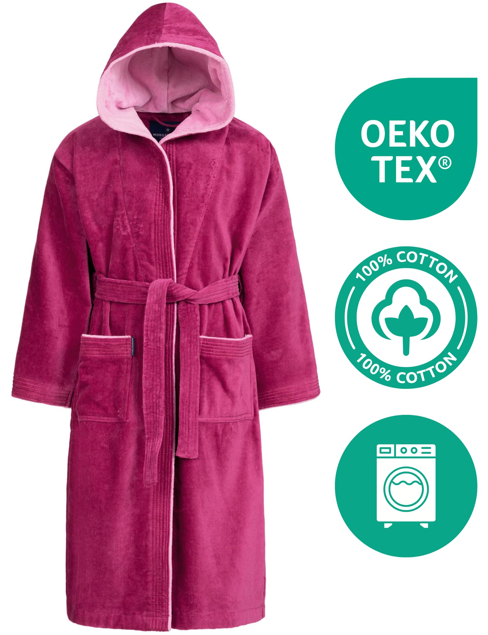 Morgenstern Peignoir à Capuche pour Enfants et Adolescents Fille et Garçon 100% Coton Éponge OEKO-TEX® Robe de Chambre