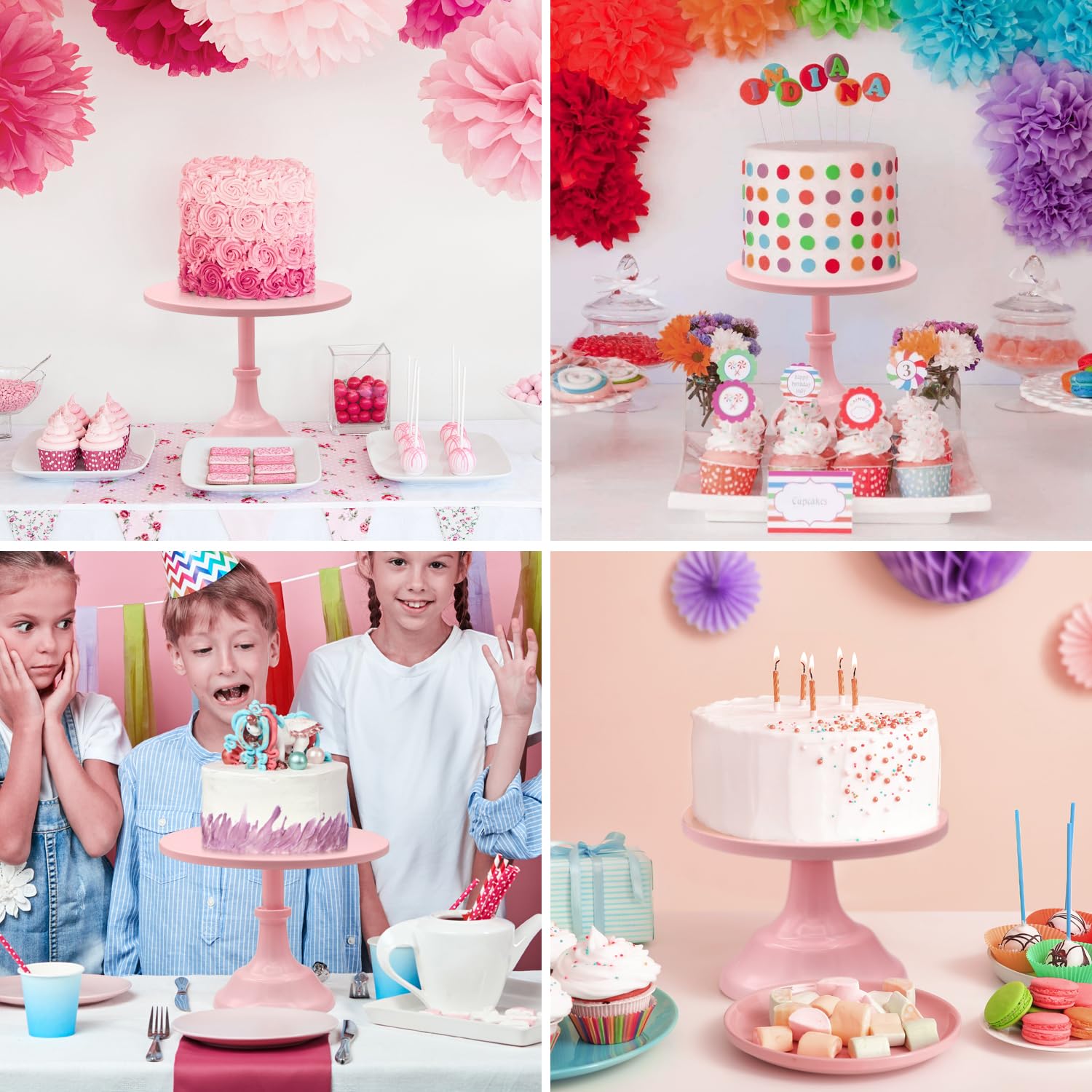 3 Stück rosa Kuchenständer, Metall-Kuchenständer-Set für Desserttisch, 20,3 cm, 25,4 cm, 30,5 cm, runder Kuchenhalter, Dessertkuchen, Pizza-Präsentationsständer für Party, Hochzeit,
