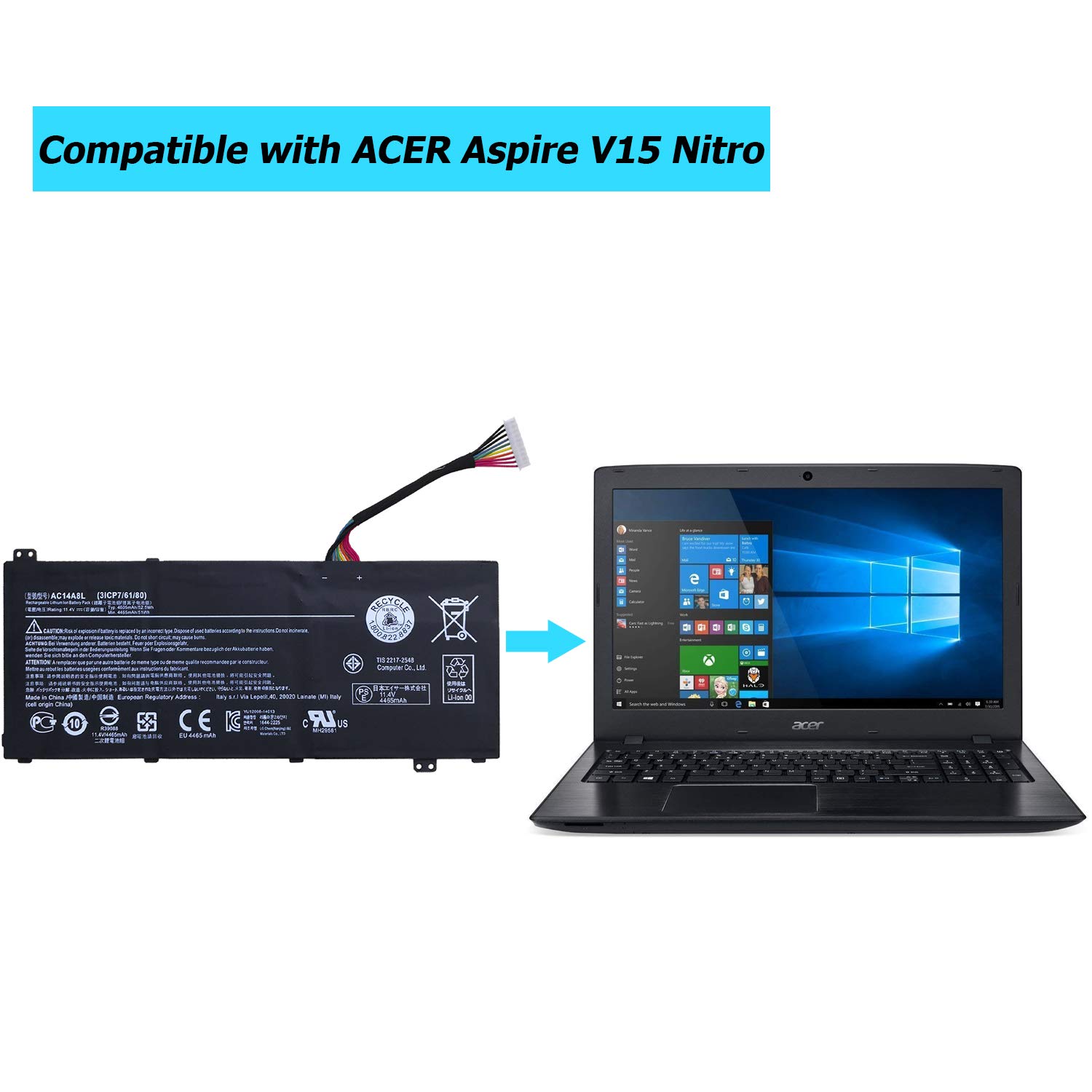 AC14A8L akumulator zastępczy kompatybilny z ACER Aspire V15 Nitro VN7-571 VN7-571G VN7-591 VN7-591G VN7-572G V17 Nitro VN7-791G Series Laptop 3ICP7/61/80 z zestawem narzędzi