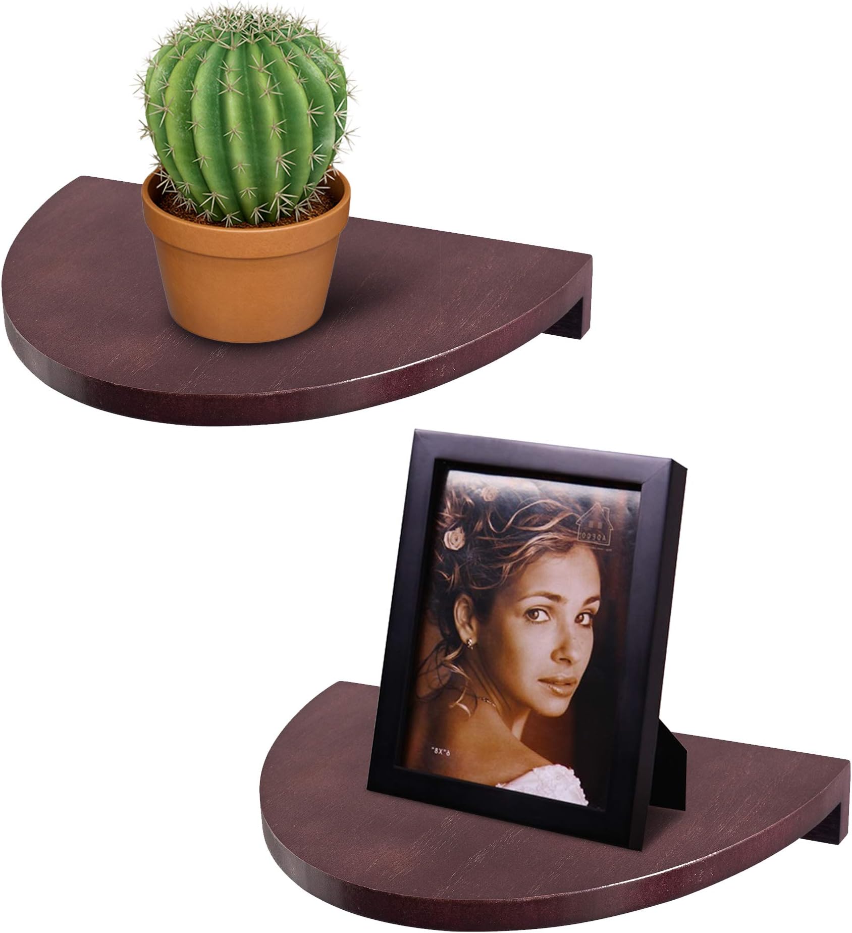 Small Wall Shelf, Corner Floating Shelves for Wall, Semi Circle Round Shelf Unit, Wood Shelves, Ideal for Bedroom Bathroom Laundry Living Room Rustic Home Décor Storage Set of 2 by Kudos Homeware