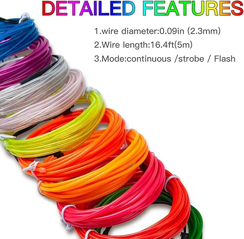 Miniatura 4 de Lychee cables de Neon brillante intermitente electroluminiscente conbatería para fiestas decoración de Halloween