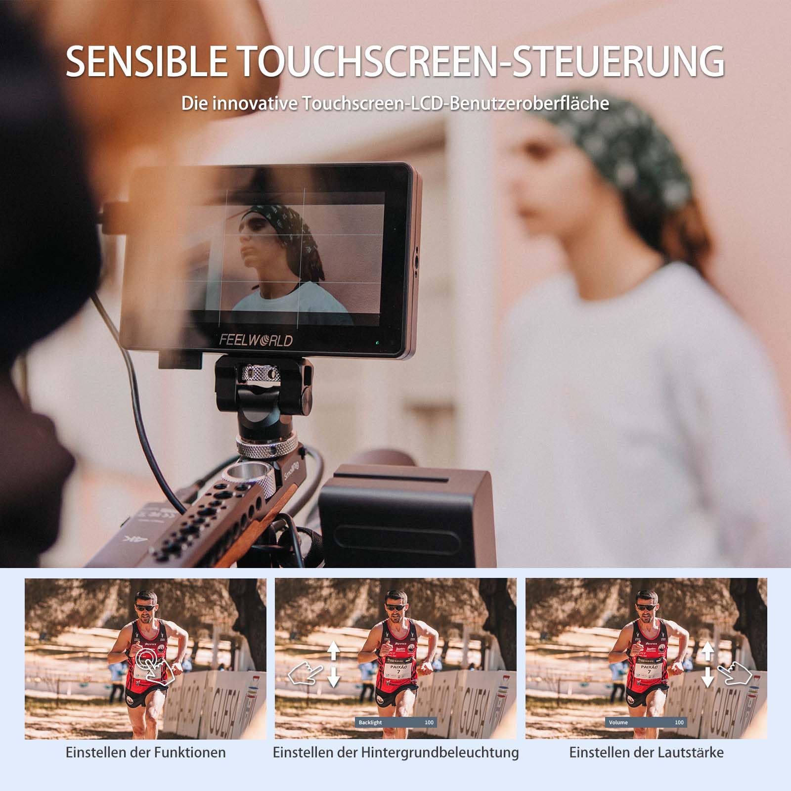 FEELWORLD F6 Plus V2 6 Zoll Touchscreen DSLR Kamera Feldmonitor mit F750-Akku 4400 mAh und Tasche, Waveform HDR LUT 1920 x 1080 IPS Video Peaking Focus Assist 4K HDMI 5V Typ-C Eingang