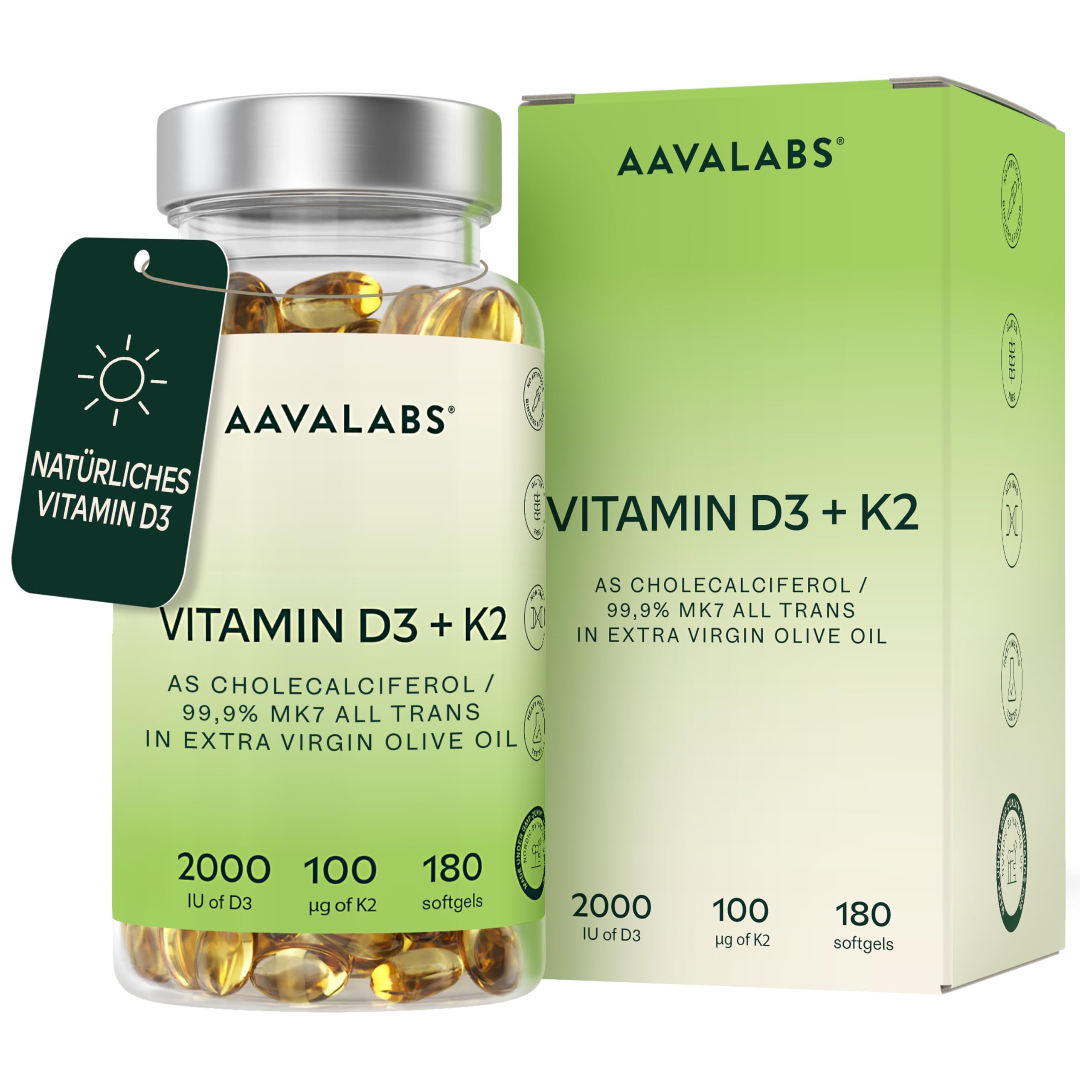 Vitamin D3 K2 MK7 (99.9% All-Trans) with Extra Virgin Olive