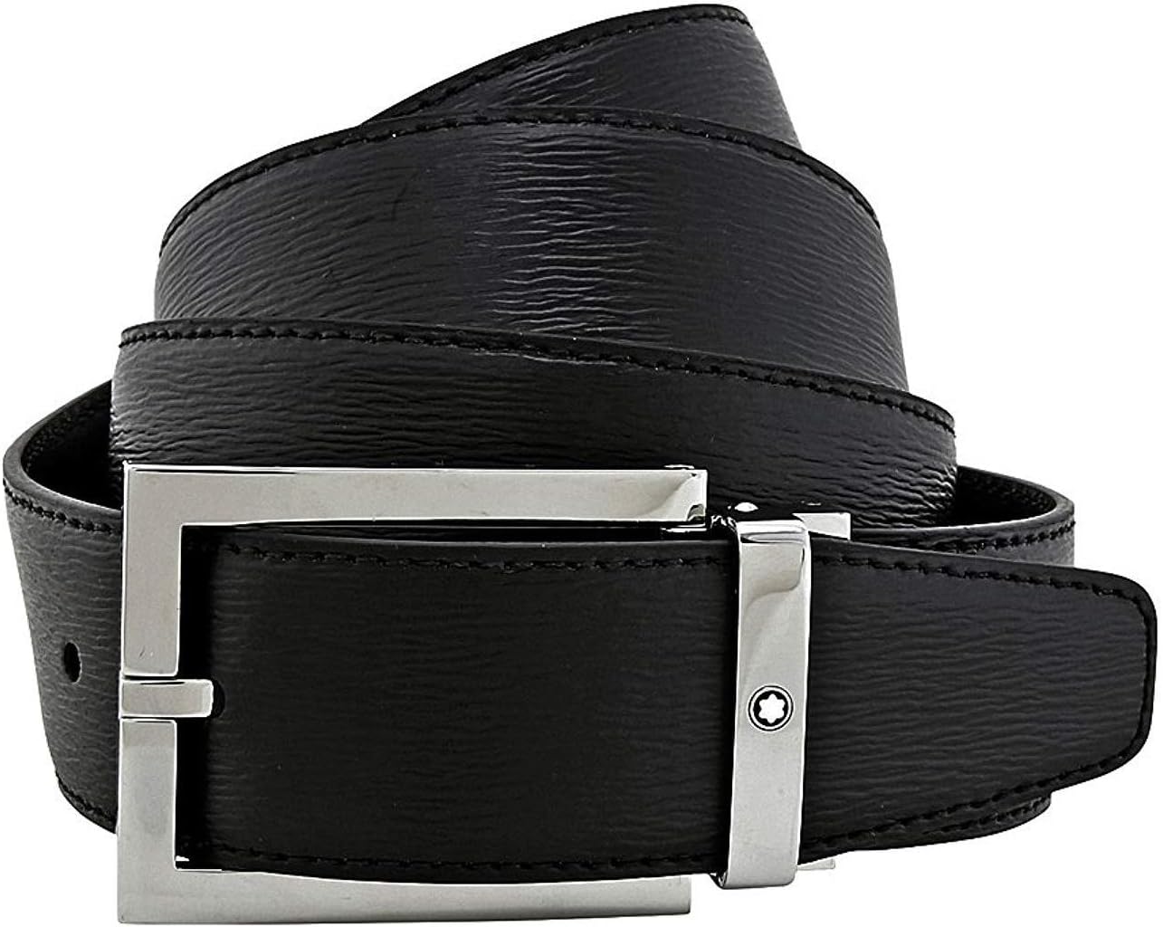 Montblanc 114435 Men's Leather Belt with Rectangular Shiny Stainless Steel Pin Buckle