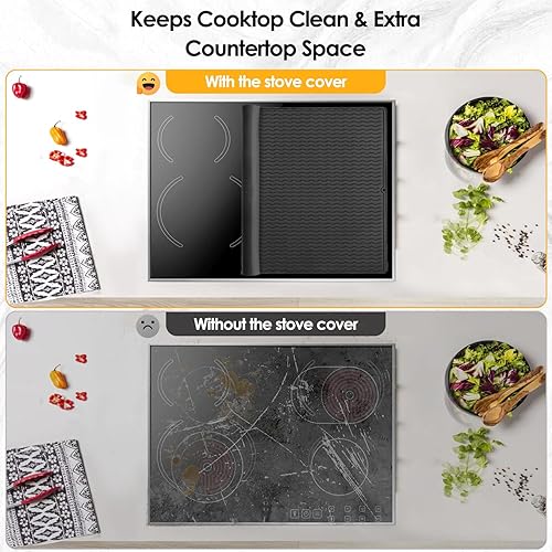 Miniatura 5 de Fundas de silicona negras para estufa eléctrica, 28 x 20 pulgadas, resistente al calor para estufa, cubierta superior de estufa de vidrio para