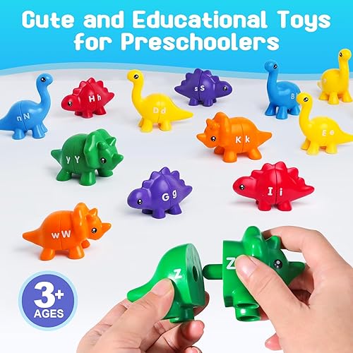 Miniatura 4 de Rukkawwa Juguetes de dinosaurio con letras a juego, 26 piezas ABC para niños de 3 a 5 años, juguetes educativos de doble cara con minúscula