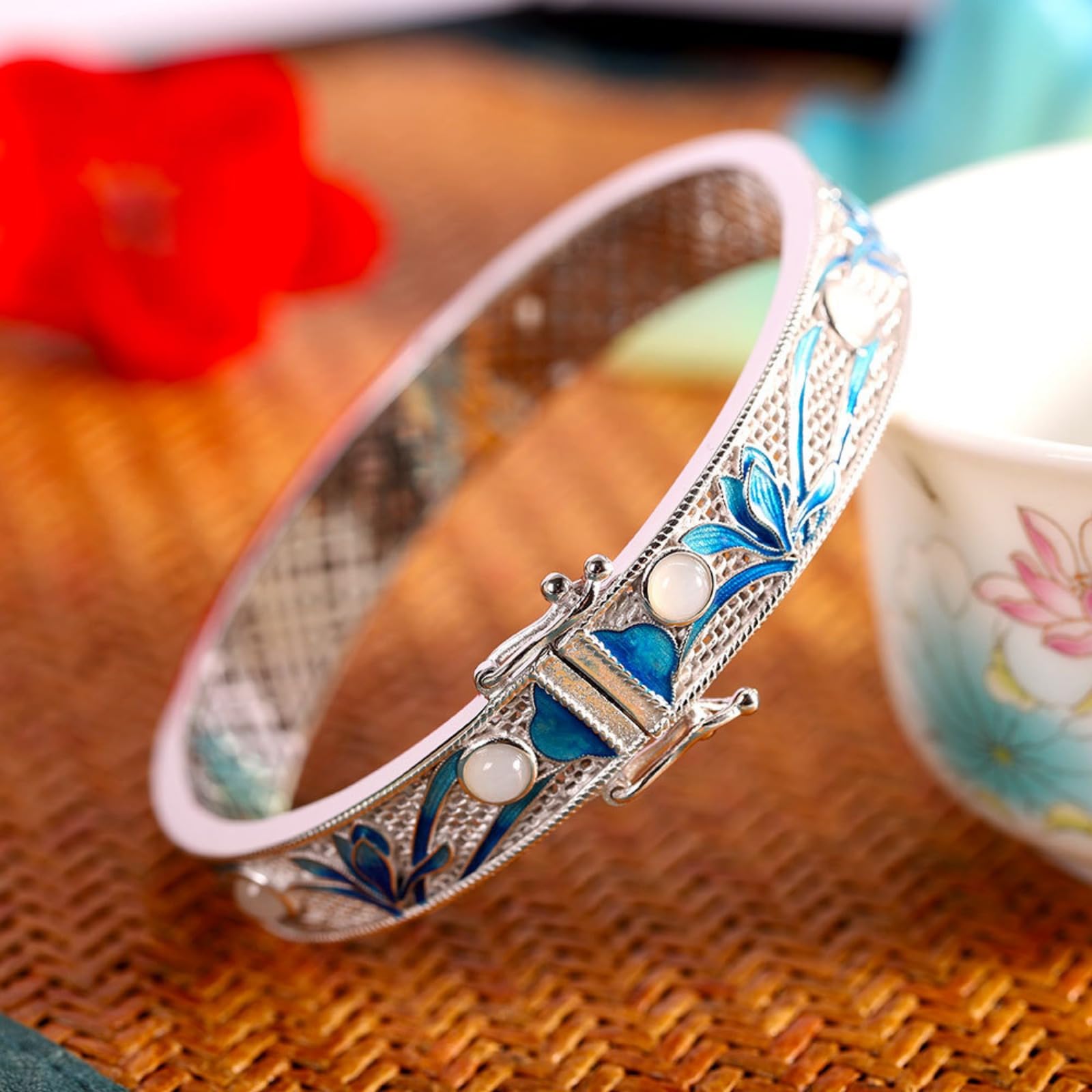 Braccialetti d'argento, braccialetti vintage, Bracciale rigido aperto in argento sterling S925 con nefrite, artigianato tradizionale, accessorio perfetto for appuntamenti e feste
