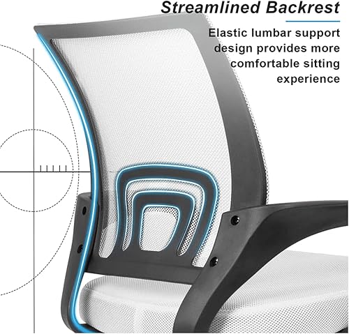 Miniatura 4 de Juego de 2 sillas ergonómicas de escritorio de oficina, respaldo medio, asiento grueso para computadora, con soporte lumbar y respaldo de malla,