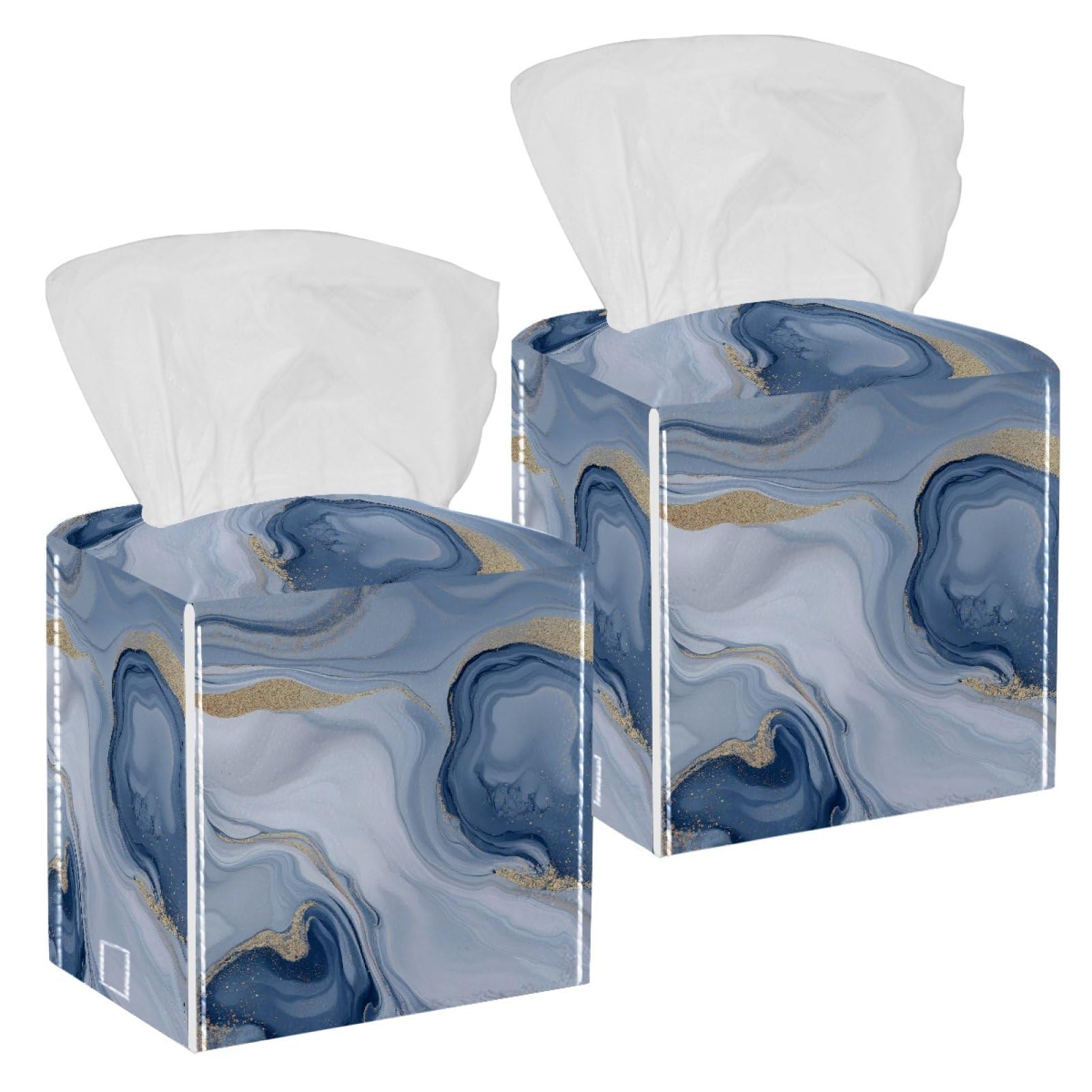 Marble Texture Tissue Box Cover, 2 Pack PU Leather Square Facial Tissue Dispenser Box holder for Home Office Car