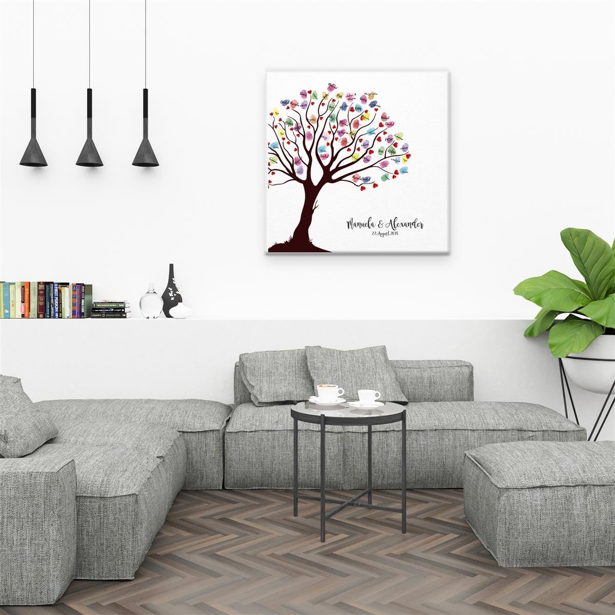 Tela impronta digitale guestbook matrimonio coppia regalo personalizzato sposa, decorazione di nozze, nomi con data. 50x50 cm di grandi dimensioni in legno barella regalo di nozze