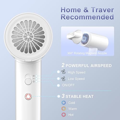 Miniatura 5 de YAPOY Secador de pelo, 200 millones de iónicos, secado rápido de 110,000 RPM, reducción del encrespamiento, termocontrol inteligente, bajo ruido,