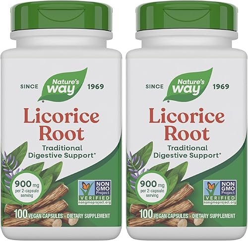 Miniatura 10 de Nature's Way Raíz de regaliz, suplemento tradicional de apoyo digestivo*, 900 mg por porción de 2 cápsulas, proyecto verificado sin OMG, 100