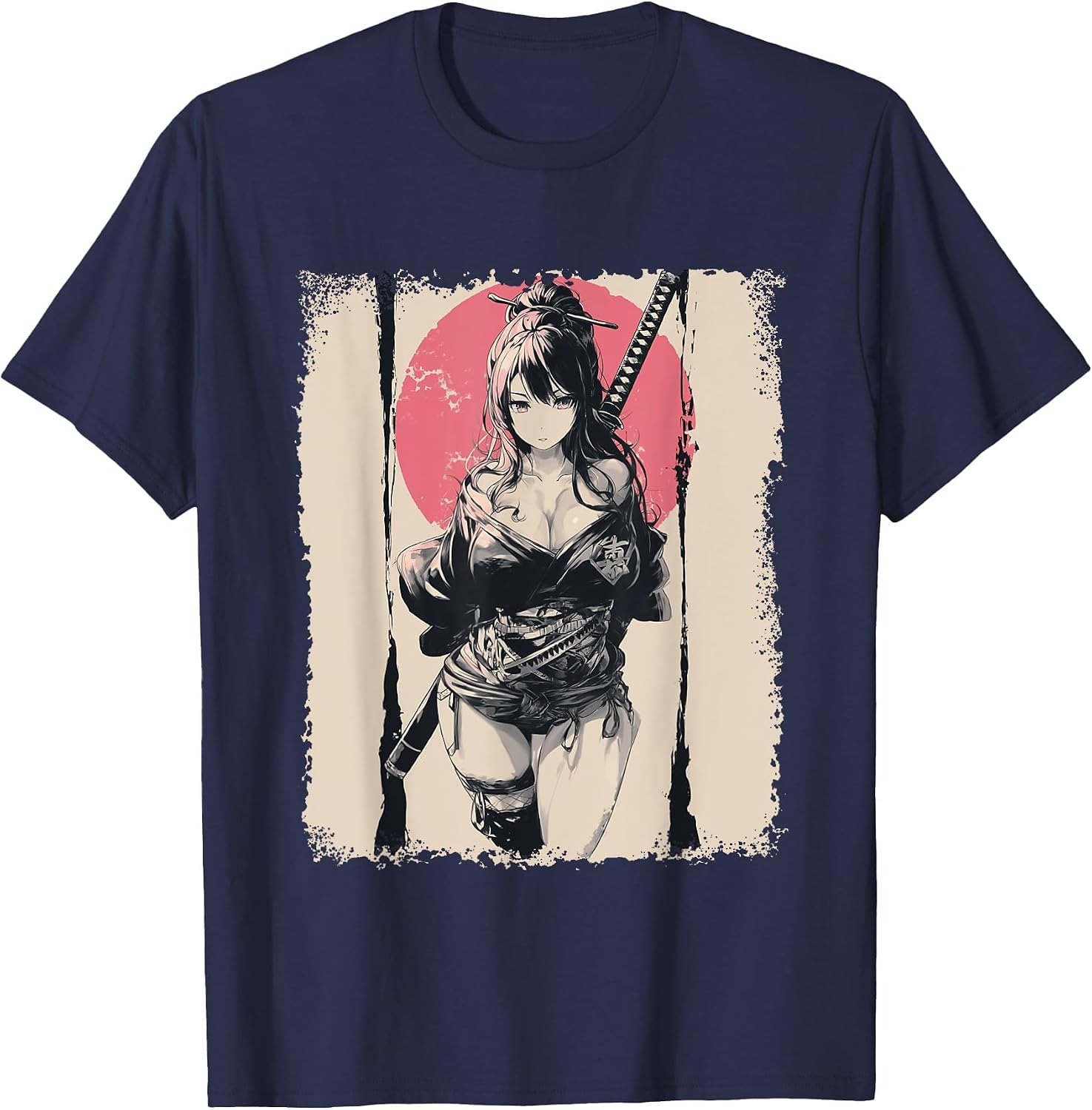 Sexy Anime Girl Japanese Samurai Red Sun T-Shirt image 4