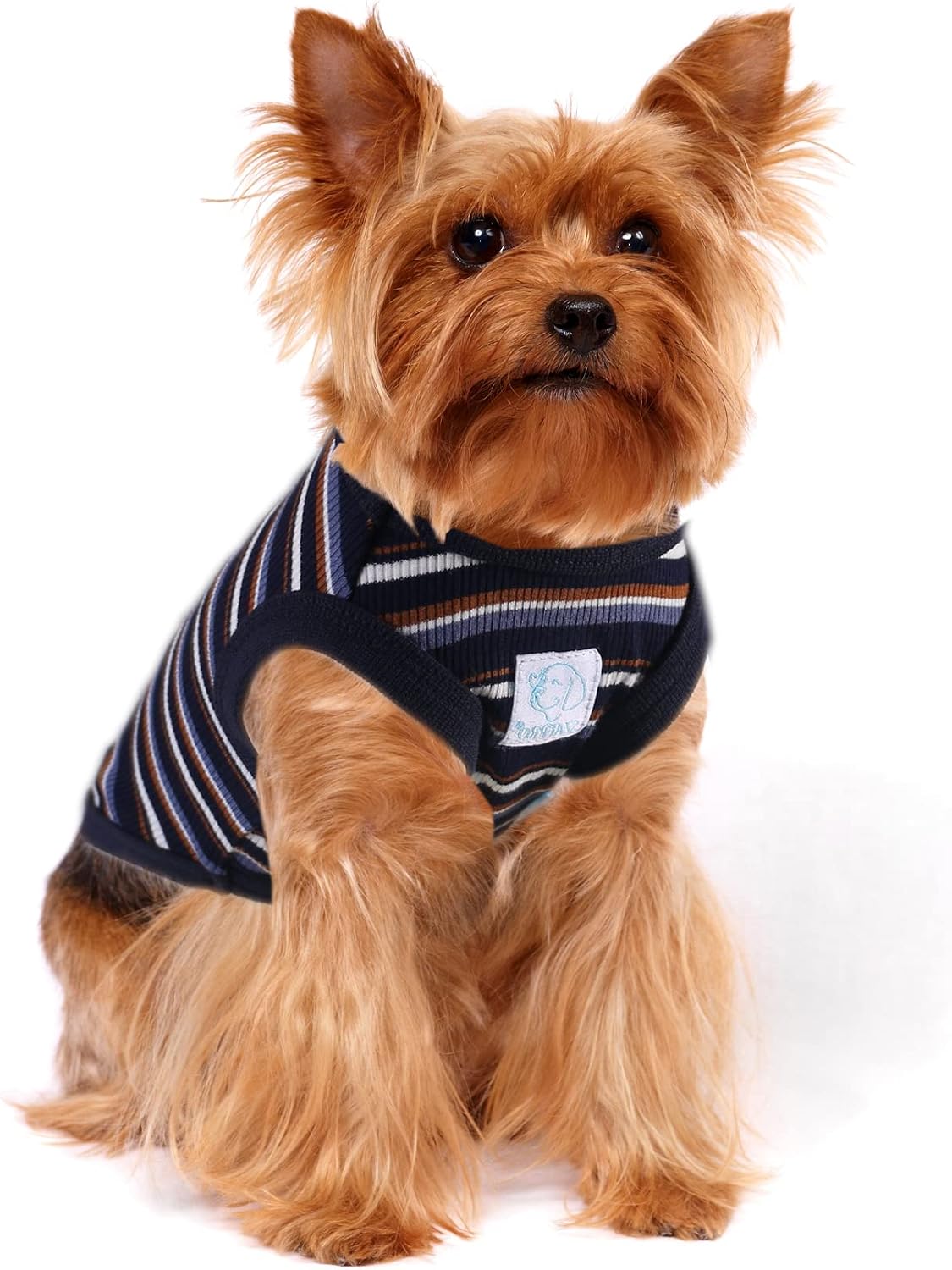 Striped Teacup Pet Dog T-Shirts, 100% Cotton Tank Vest for Small Dogs and Cats, Sleeveless Puppy Clothes for Chihuahua Yorkie Blue Black, 3X-Small