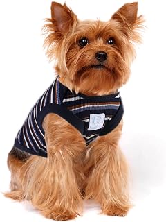 Striped Teacup Pet Dog T-Shirts, 100% Cotton Tank Vest for Small Dogs and Cats, Sleeveless Puppy Clothes for Chihuahua Yorkie Blue Black, 2X-Small
