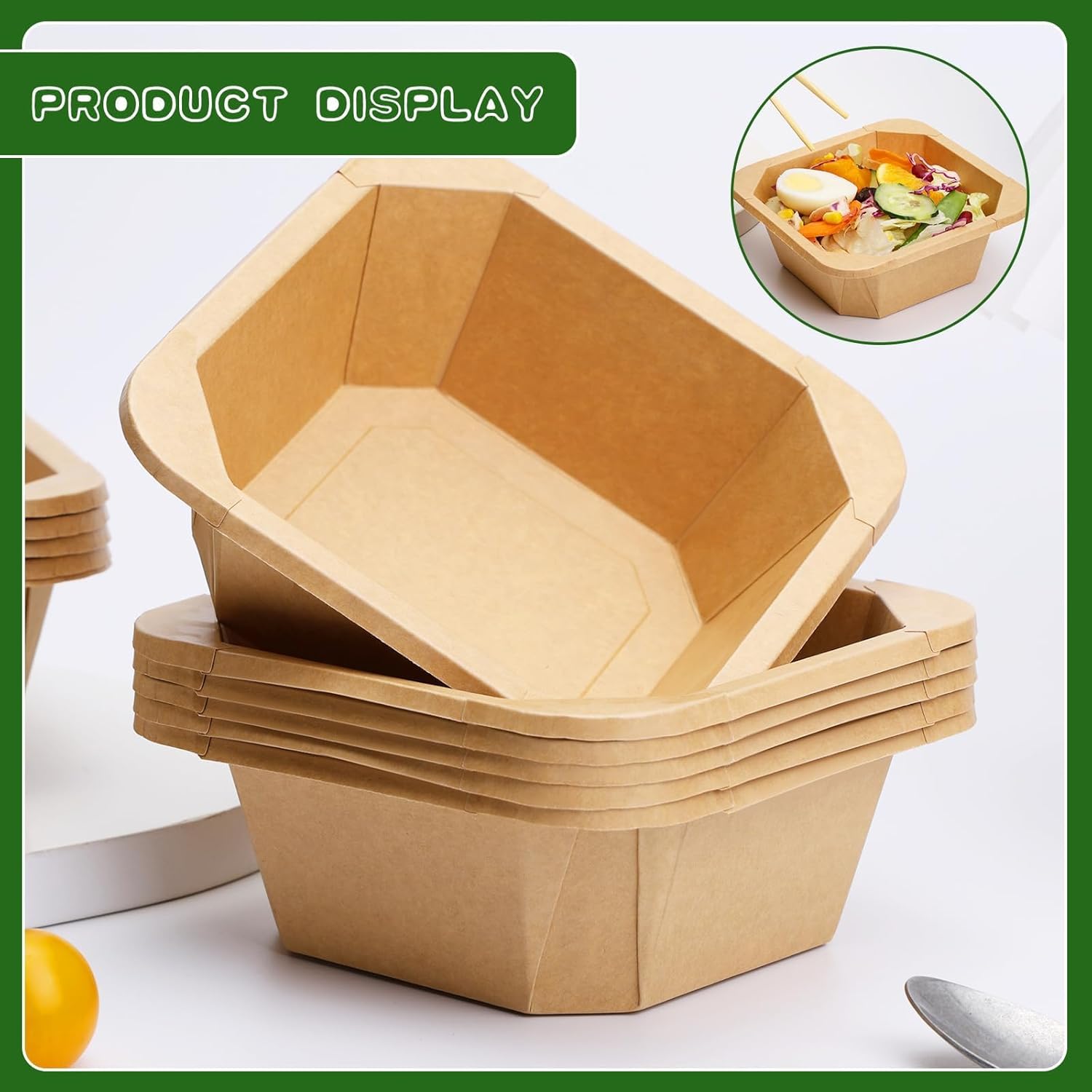 50 Pack 25 oz Paper Bowls, Disposable Food Containers with Lids, Octagon Disposable Bowls, Disposable Salad Bowls with Lids Suitable for Diet Salad Ice Cream Yogurt