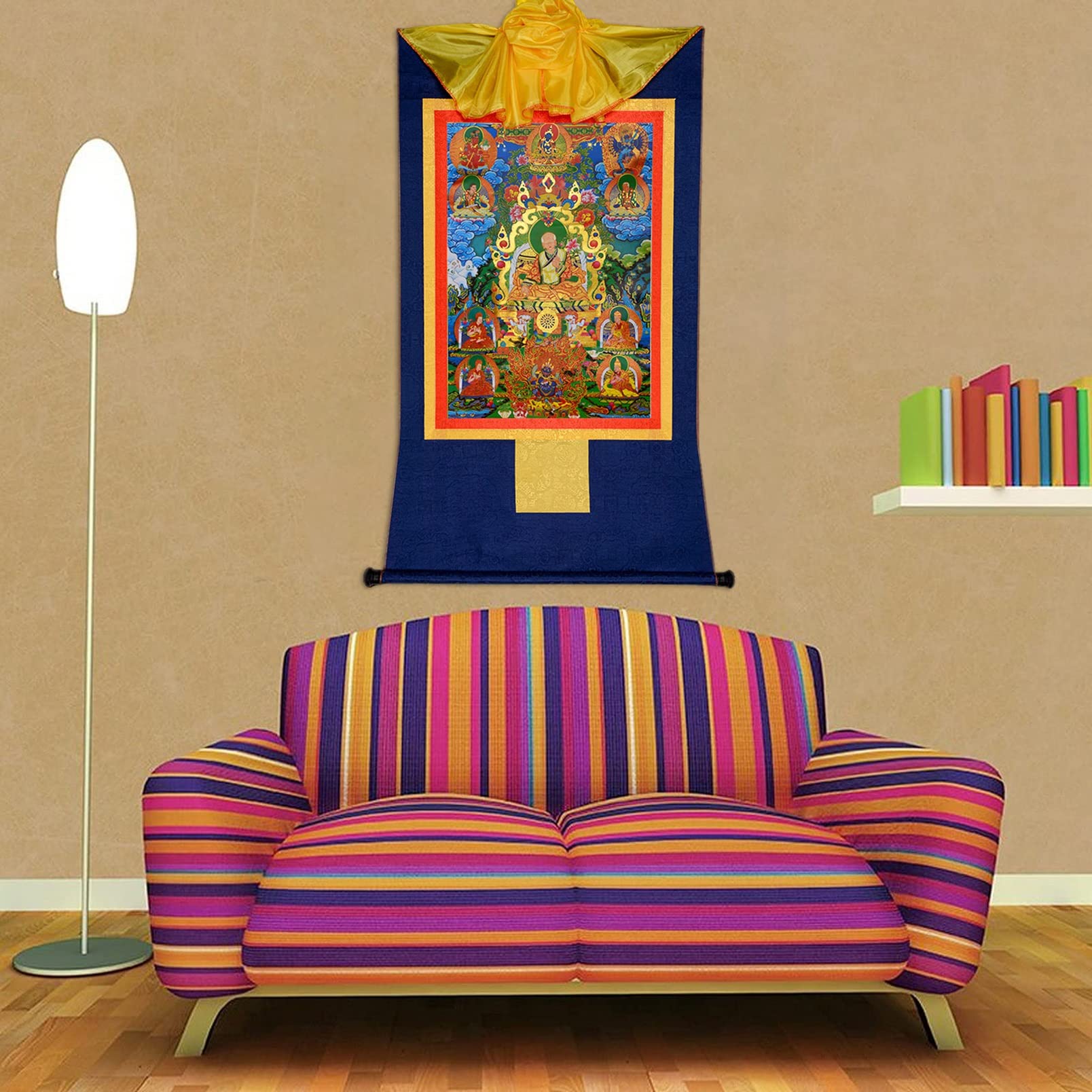 Pittura tibetana Śākyamuni， Pittura tibetana， Than Broccato Thangka buddista tibetano dei cinque antenati Sakya for l'arredamento della camera da letto e del soggiorno