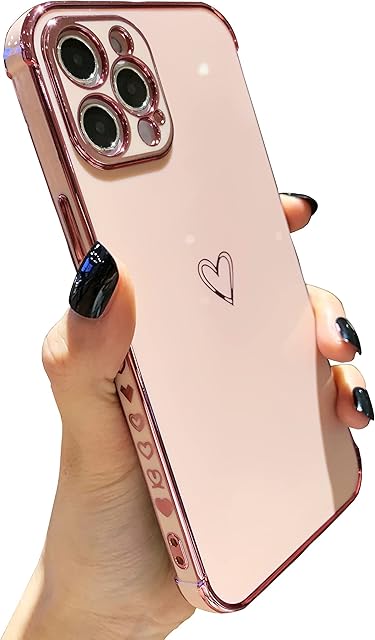 Tzomsze Case Compatible with iPhone 13 Pro Max, Cute Luxury Electroplated Soft Edge Bumper Case for Women, Full Camera Lens Protection & Reinforced Corners Shockproof Case Cover 6.7-Inch (Candy Pink)