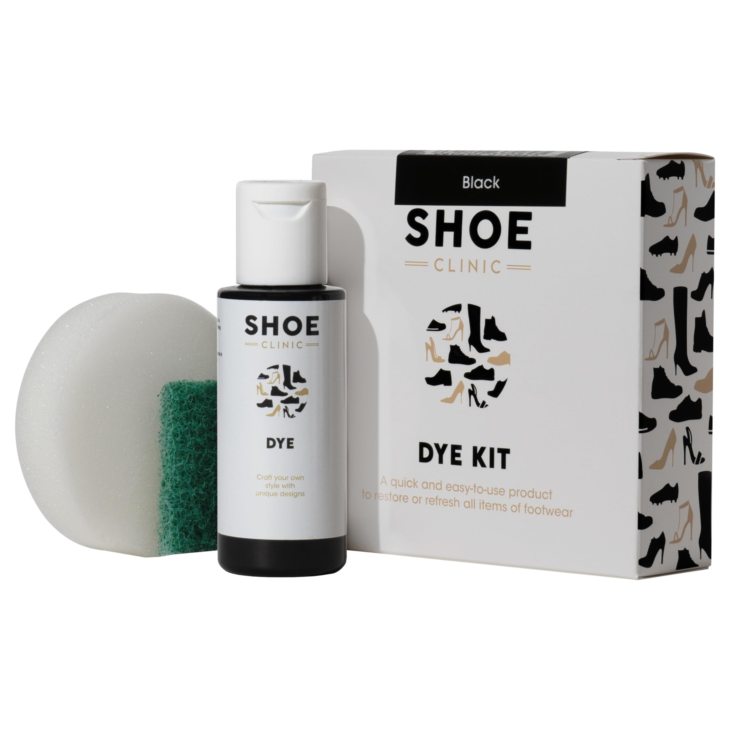 Shoe Clinic Shoe Colouring Kit | Complete Shoe Dye Kit for Leather, Fabric, Satin & Canvas Fabrics | Restore or Change The Colour of Footwear | Use on Trainers, Boots Sneakers & More | (Black)