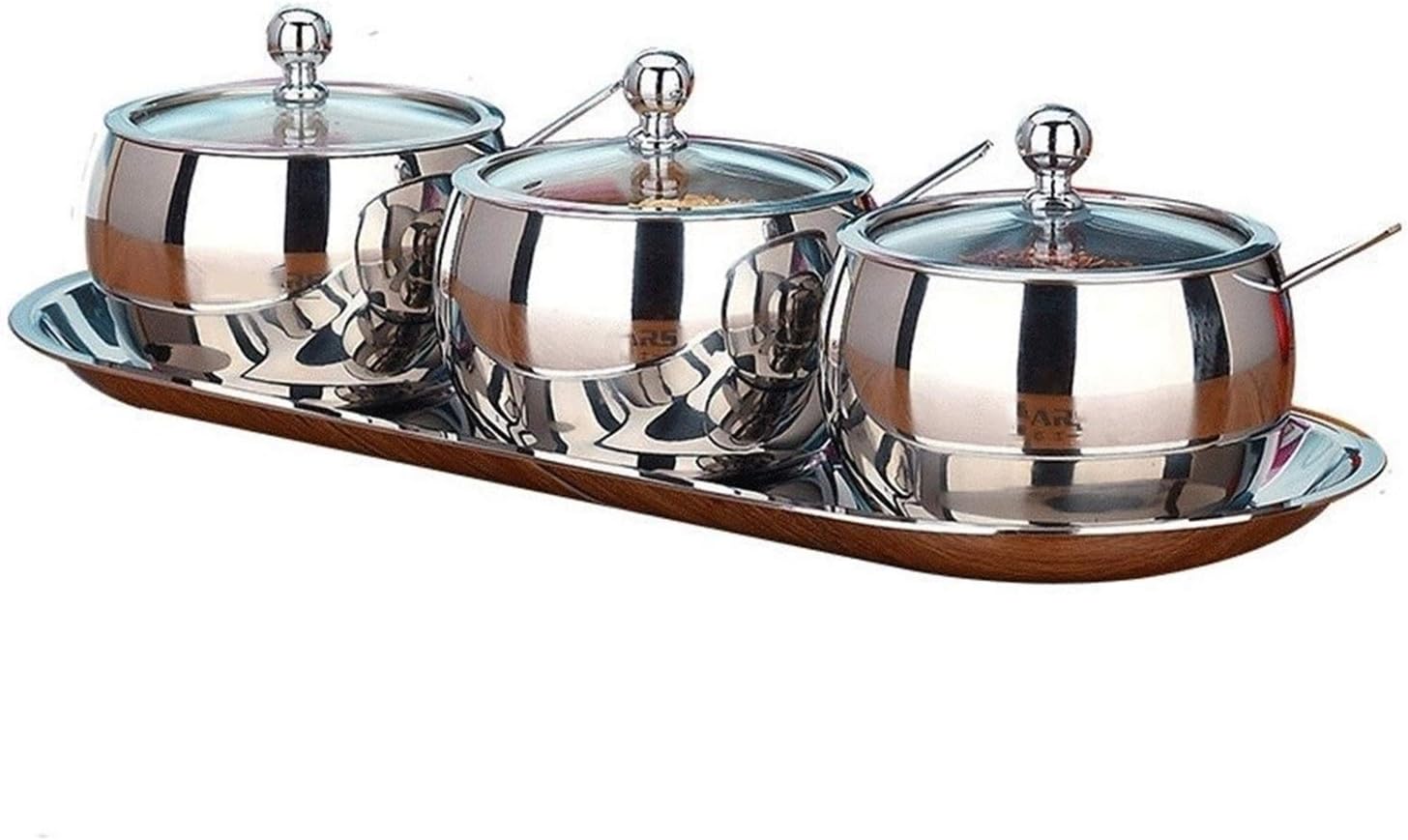 Condiment Container Seasoning Box Set Salt Sugar Spice Pepper Condiment Container Kitchen Cruet Seasoning Pots with stainless steel Lid and Base Set of 3