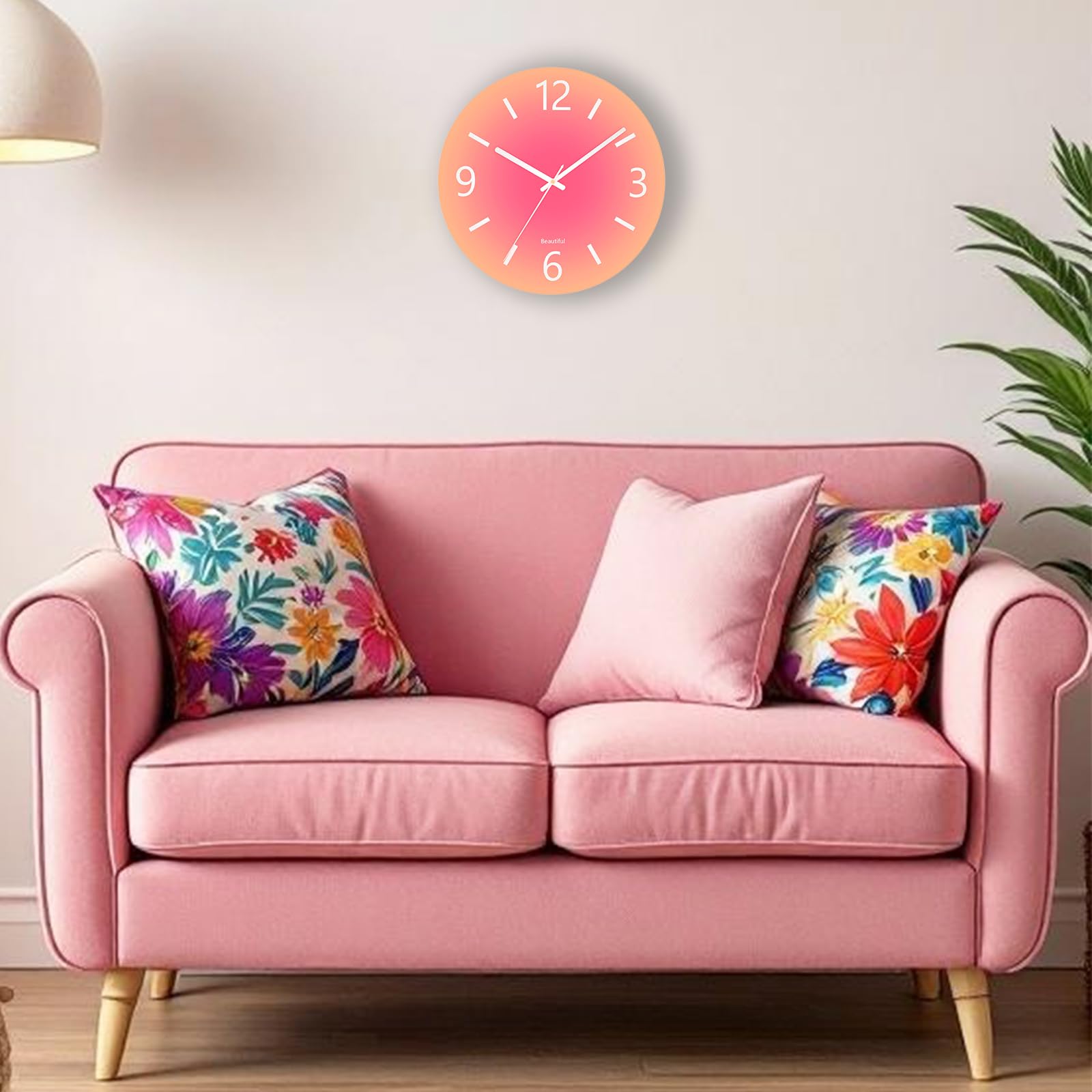Grande horloge murale en verre trempé, 35,6 cm, horloge décorative ronde moderne pour cuisine/salle de bain/salon, style simple, fonctionne à piles, horloge intérieure et extérieure – Orange