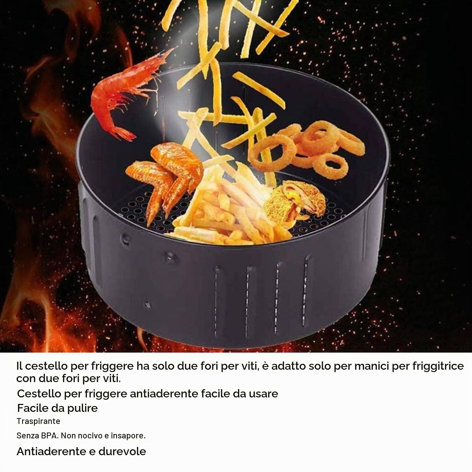 Cestello Sostitutivo Per Friggitrice Ad Aria Da 5,5 Litri, Cestello Per Friggitrice Ad Aria Con Rivestimento Antiaderente Universale Con Funzione Di Scarico Accessori